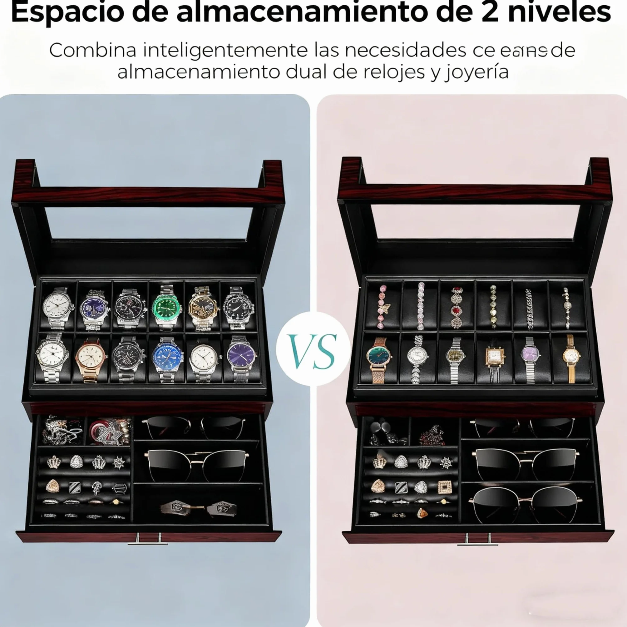 ANWBROAD Caja Relojes para Hombre 12 Compartimentos Tapa de Cristal Caja de Relojes 2 Capas de Pintura Relojero Organizador para Guardar Joyas Forro de PU Regalo para Hombre y Mujer JWB005Y