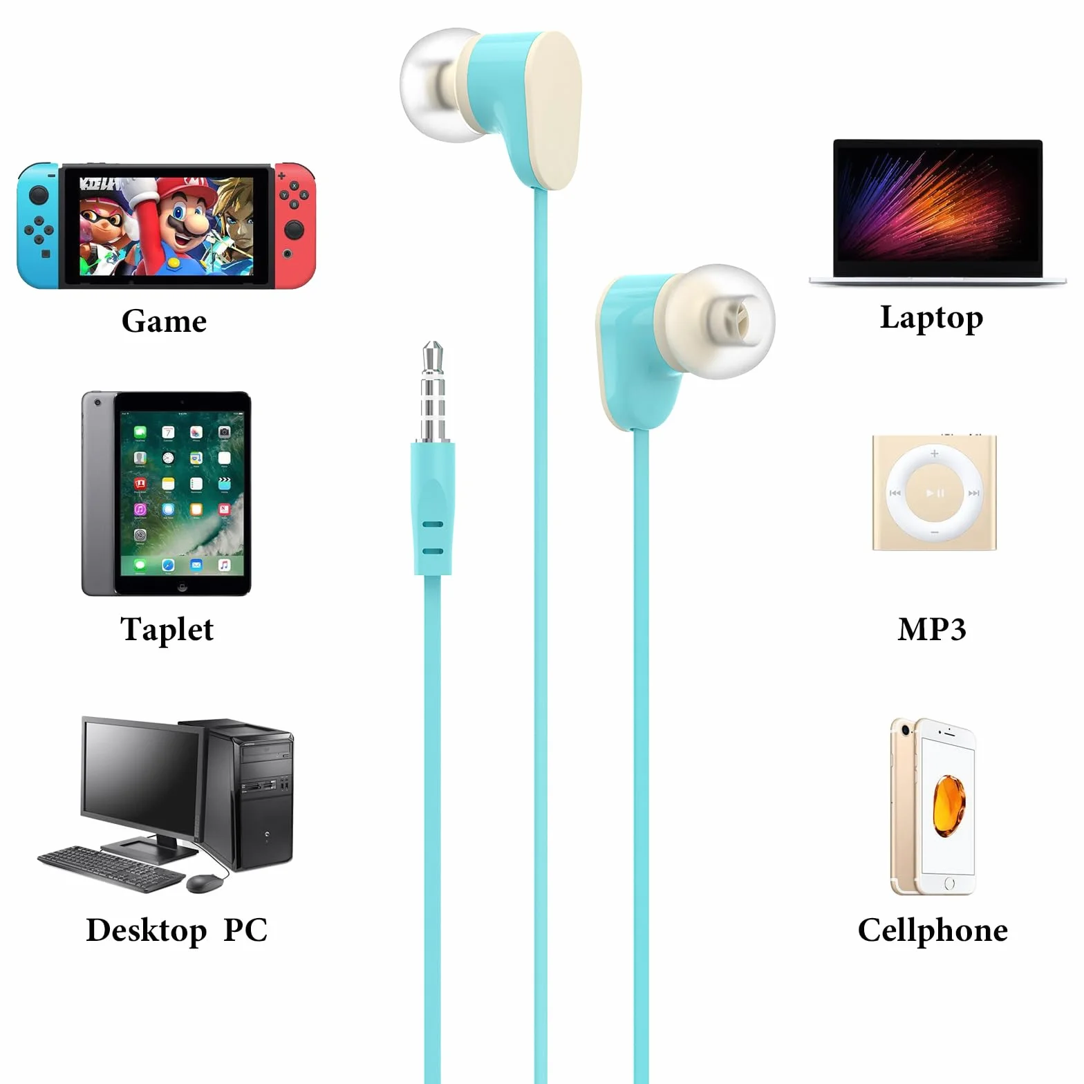 GEEKRIA Auriculares con cable para niños con micrófono para la escuela y clase en línea, auriculares intrauditivos para niños con conector jack de 3.5 mm con límite de volumen de 85 dB para orejas
