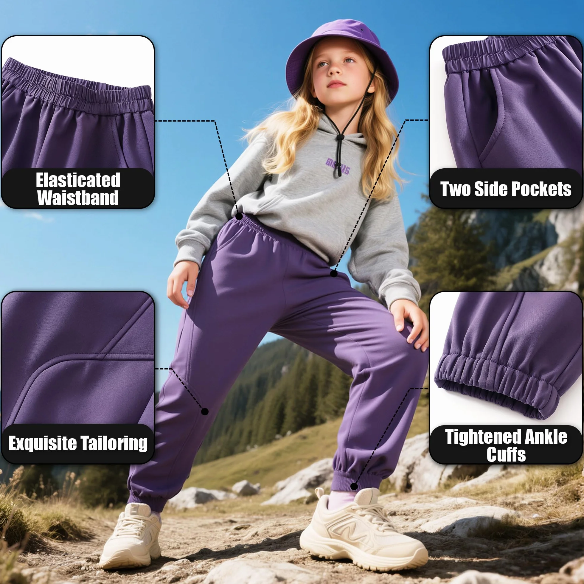 Pantalones Softshell Trekking Niños Niñas, Forrados Pantalón Senderismo Térmicos Impermeables, Resistentes al Viento Pantalones Outdoor Deportivos Otoño Invierno para Niño 6-14 Años