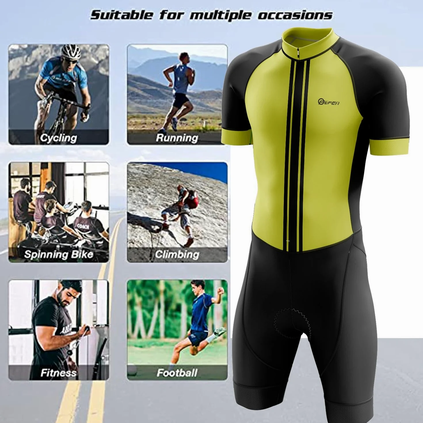 FFFF & OLFEH Summer Cycling Skinsuit Triatlón for Hombres, Traje de Ciclismo Hombres de Traje Tri con 3 Bolsillos Equipo de Triatlón Pantalones Cortos Mangas Cortas de Ciclismo Ropa Maillot