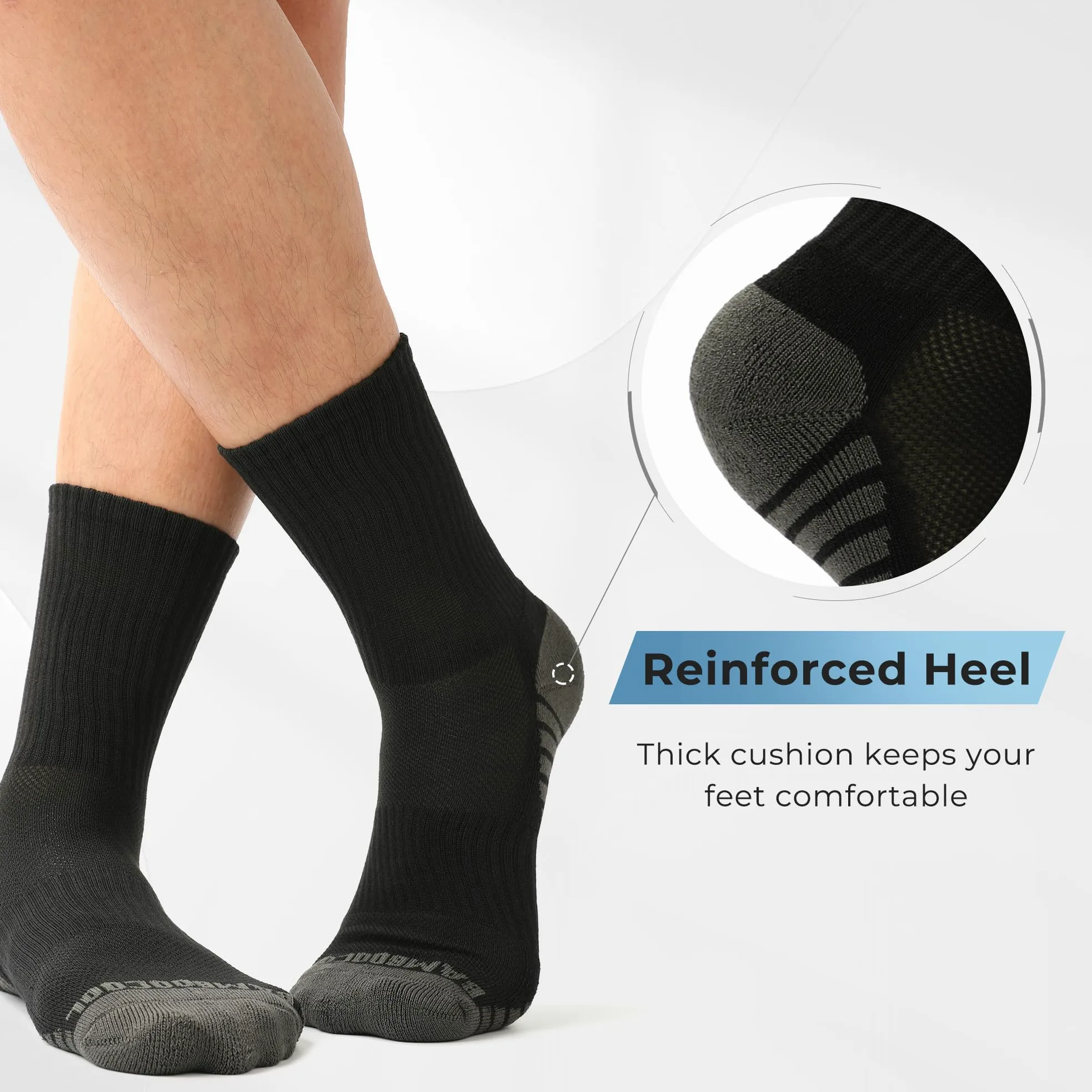 BAMBOO COOL Calcetines deportivos para hombre, para correr, acolchados, absorben la humedad, soporte de arco transpirable, paquete de 6