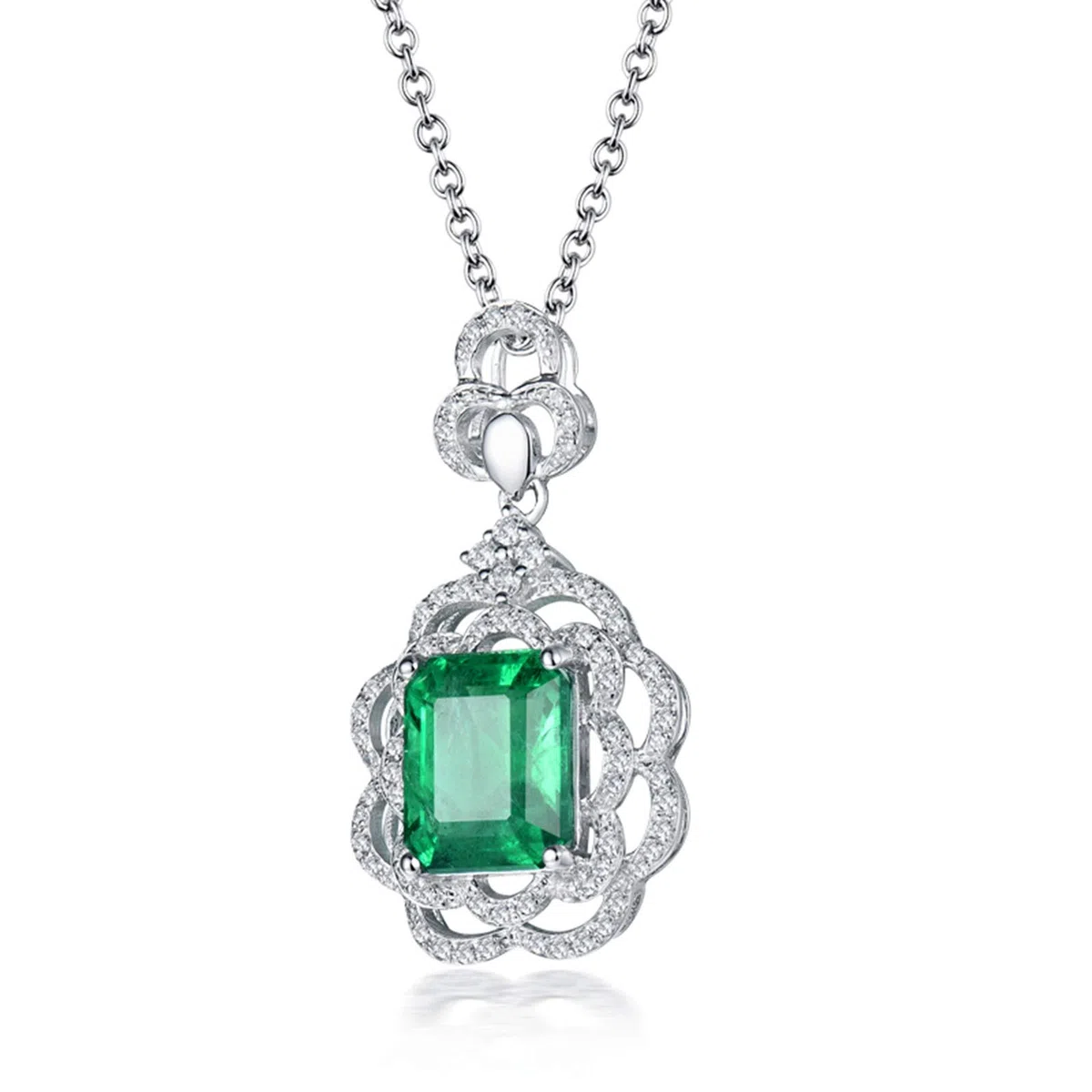 Delicado Collar para Mujer, Flor con Esmeralda creada por Muchacho de 2,5 Quilates, Oro de 18 Quilates/Plata de Ley 925, Collares con Colgante para niñas, Regalo para el día de la Madre/día de San