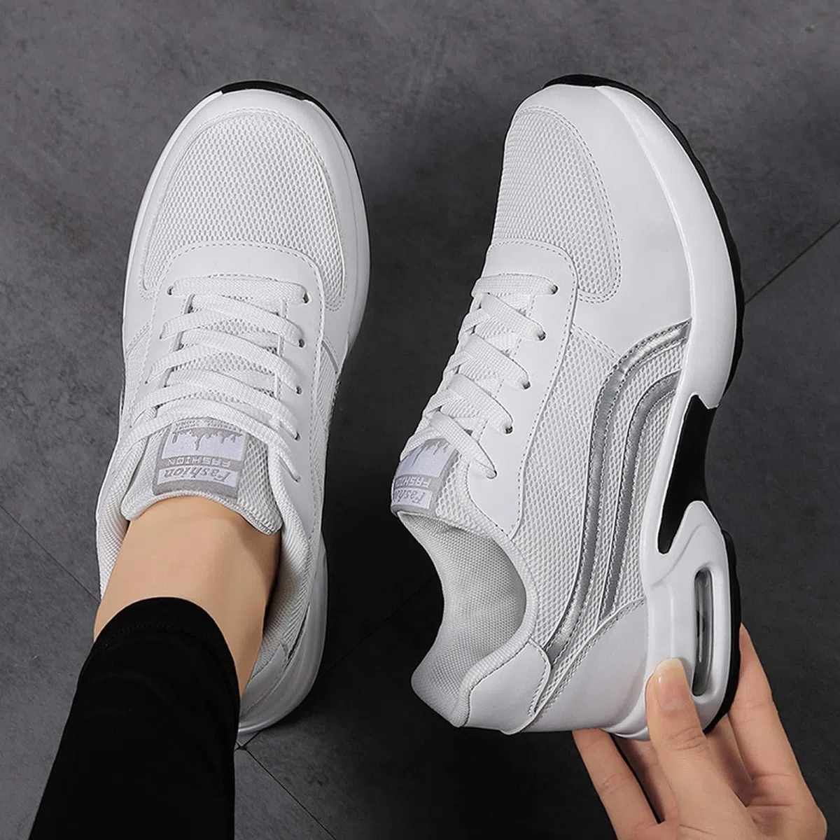Zapatos deportivos de plataforma con amortiguación de aire para mujer, suela gruesa de malla, zapatos casuales para caminar con suela suave y diseño transpirable