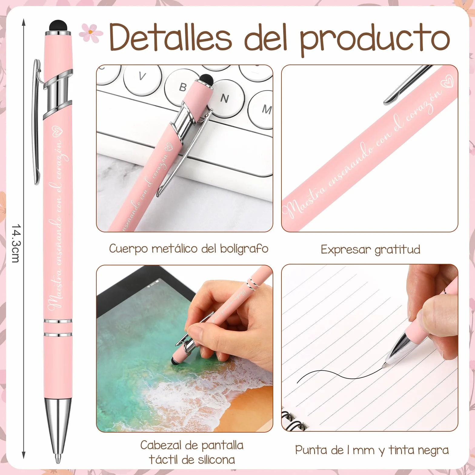 BBTO Set Regalo para Maestra Fin de Curso Gracias Mujer Neceser para Profesora Infantil Cuaderno Espiral con Bolígrafo Estético Regalo de Despedida para Profe Guardería Graduación Primaria