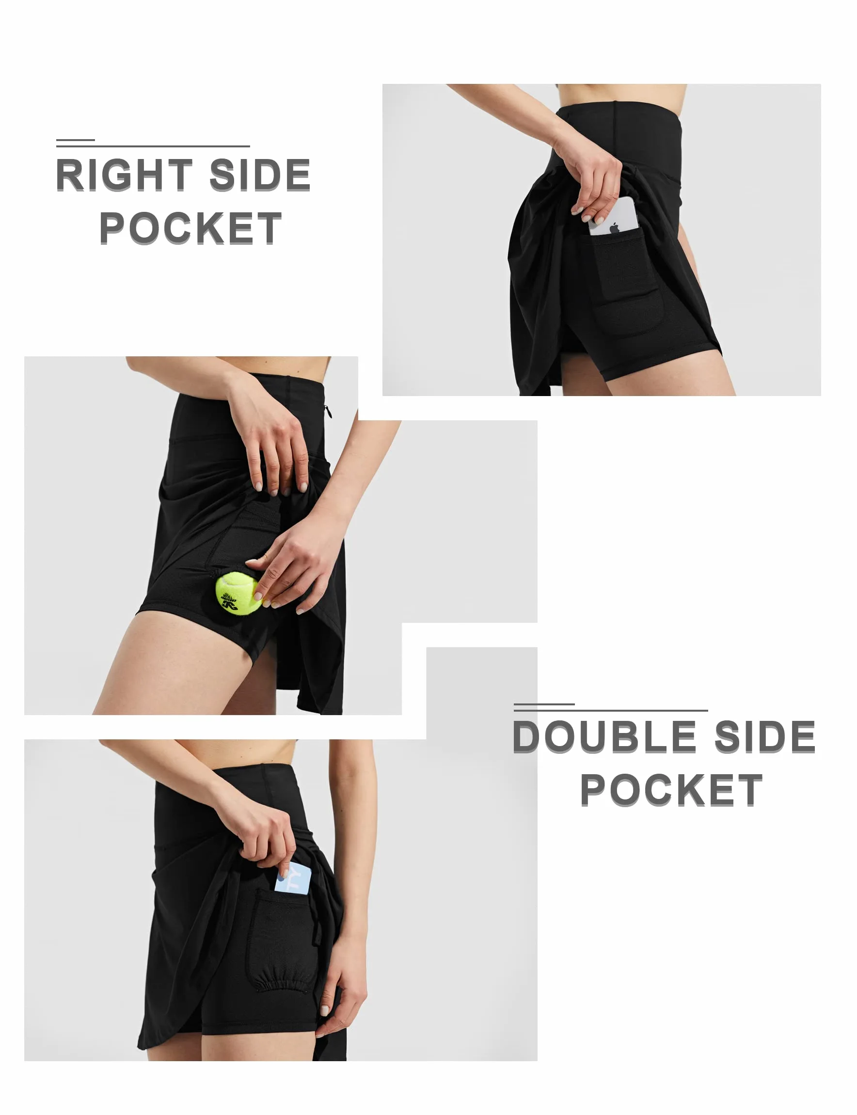 ZUTY Faldas de tenis de cintura alta de 18 pulgadas para mujer, faldas con bolsillos, informales, modestas, largas, para golf, atletismo, para correr, Negro, 3X-Large