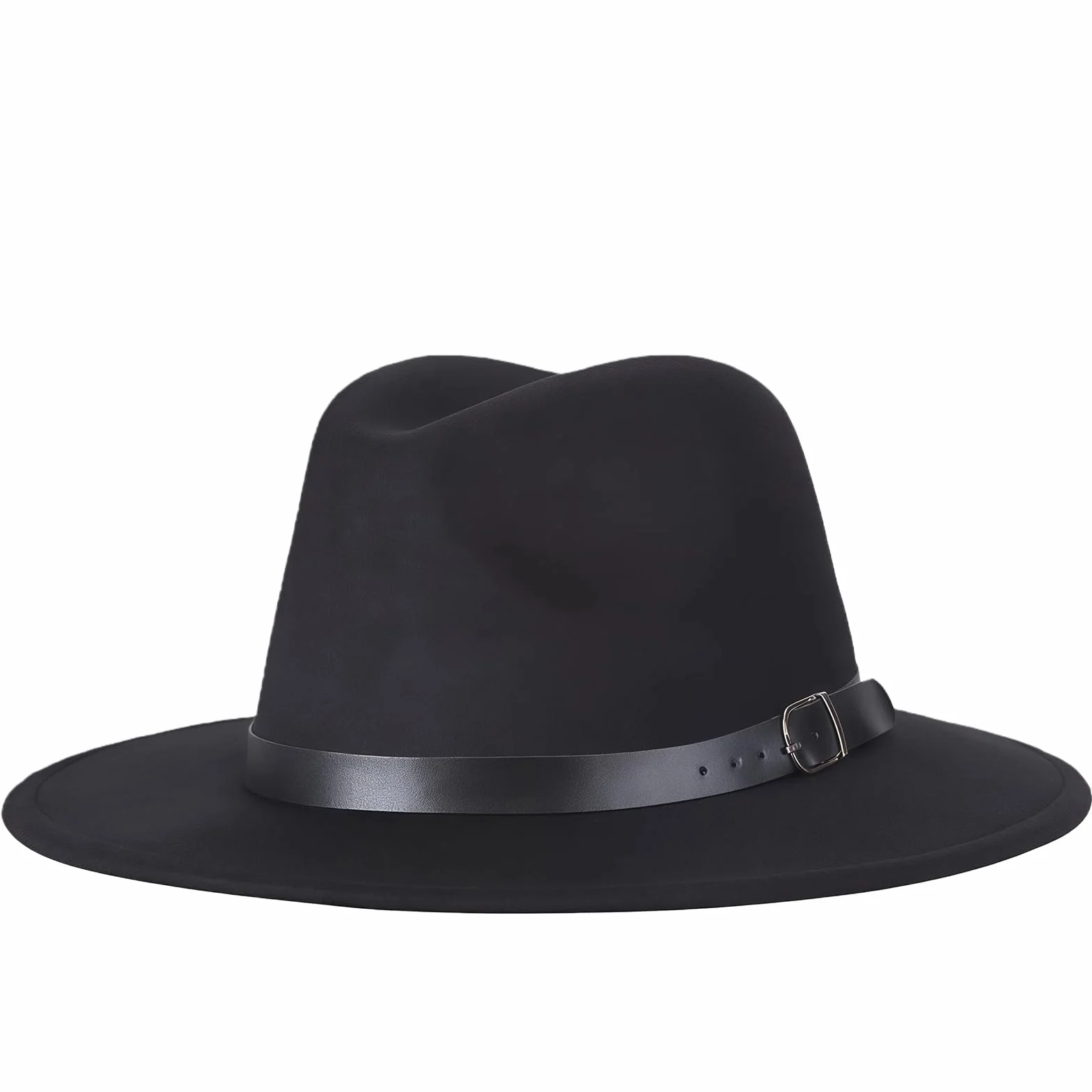 QUUPY Sombrero Fedora clásico de ala ancha con hebilla de cinturón, sombrero de Panamá de fieltro para mujeres y hombres (rojo)