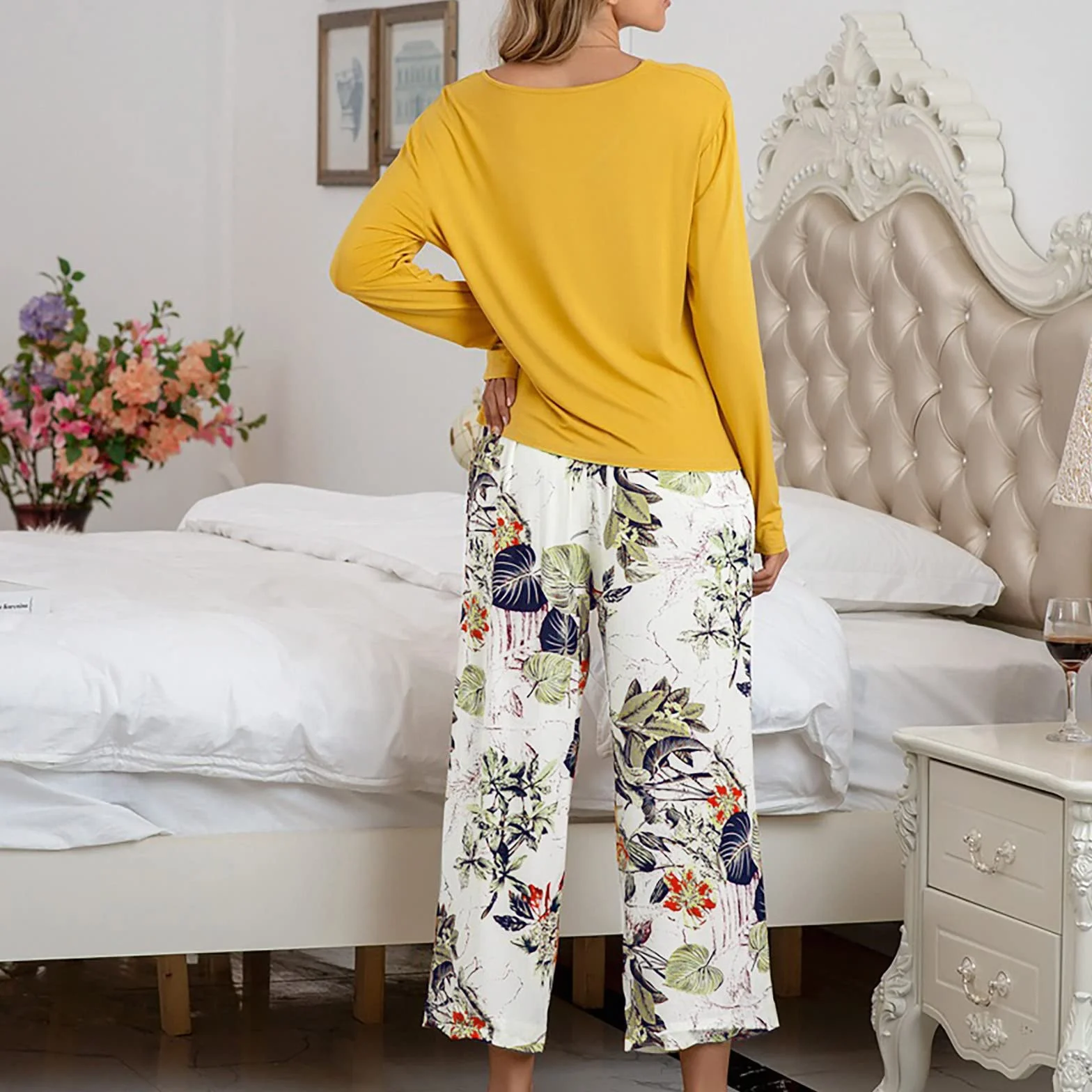 Pijamas de algodón para mujer, ropa de dormir cómoda, casual, holgada, mezcla de algodón, conjunto de ropa de descanso con cuello redondo, ropa de dormir cepillada suave, ropa de dormir de talla