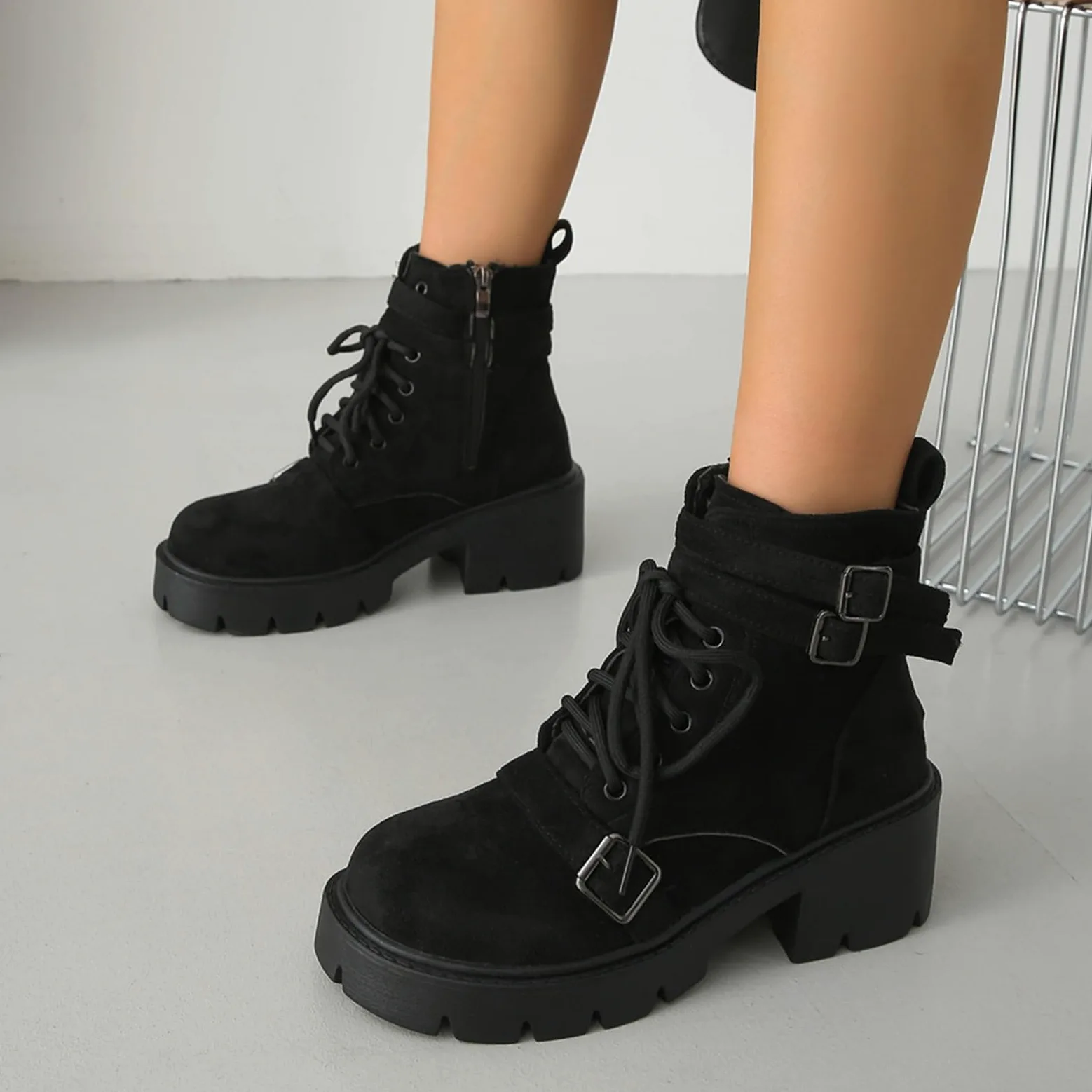 Genérico Botines Mujer Vestir Cordones Plataforma Botas Puntera Redonda Elegantes Zapatos Suaves y Cómodos Caminar Bota Casuales Antideslizantes Botin para Otoño Invierno Trabajo Paseo y Uso Diario