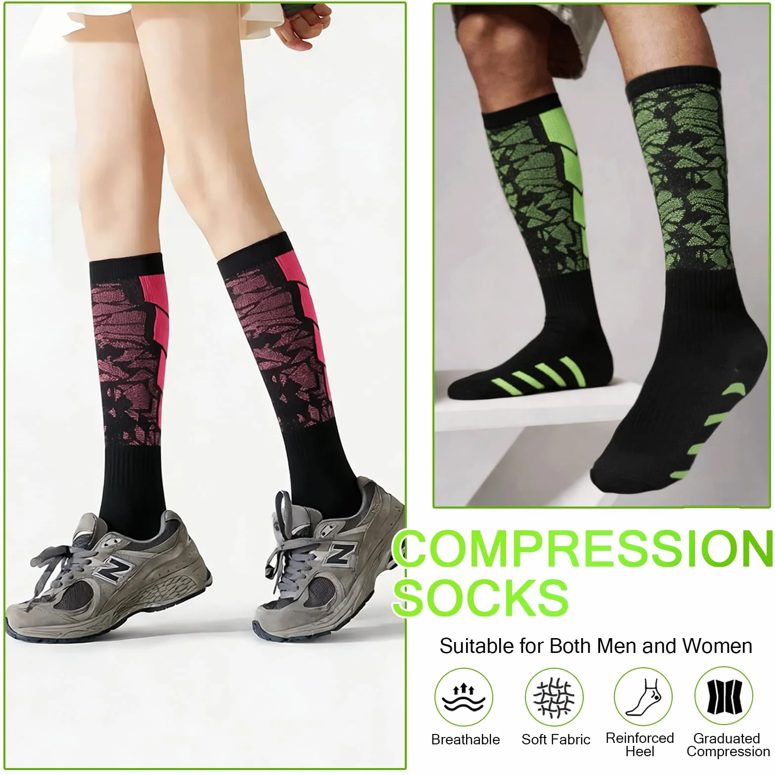 6 Pares Medias de Compresión Mujer Hombre, 18-25mmHg Calcetines Compresion, Medias de Compresion Varices, Compression Socks para Deporte Running Avion Viaje Ciclismo