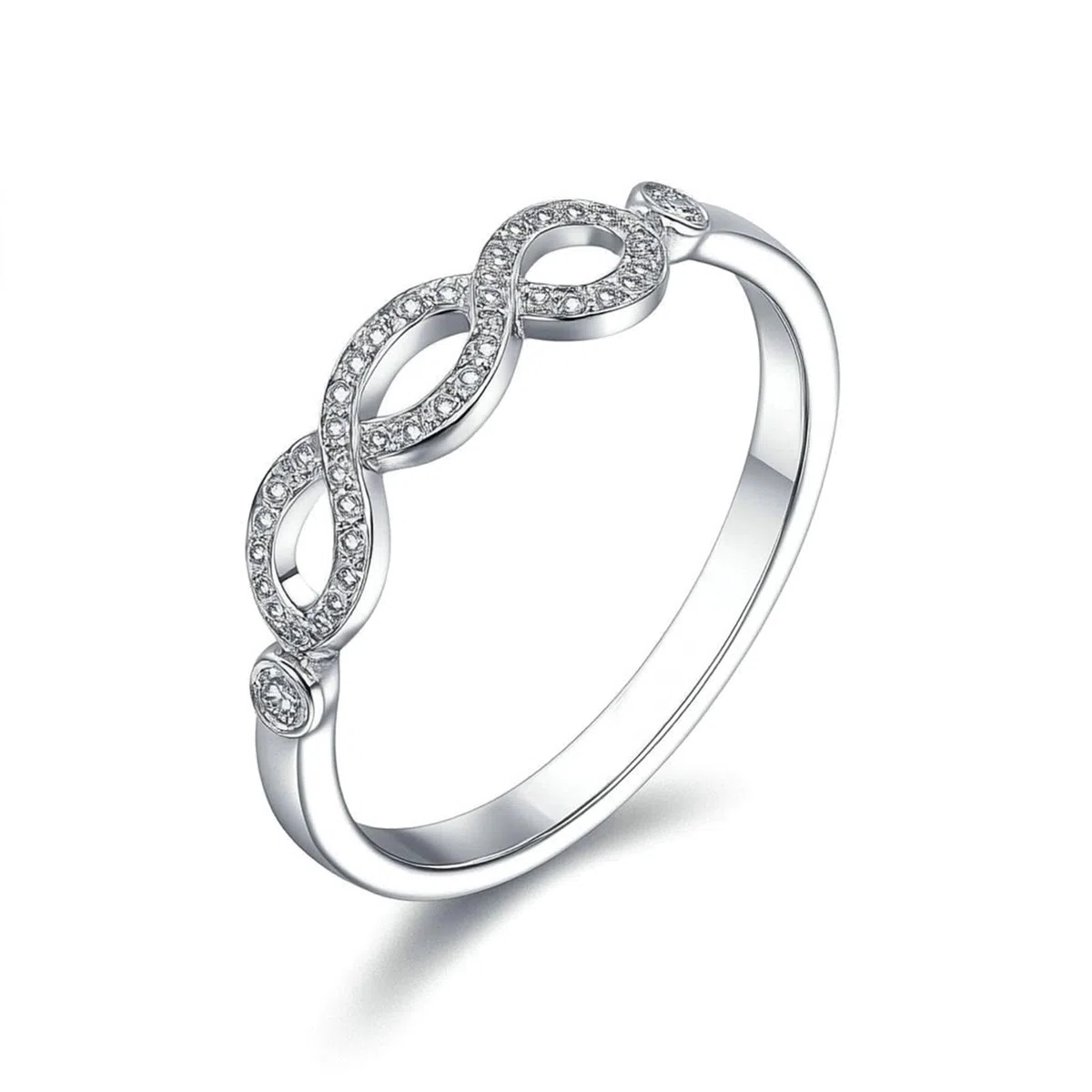 Anillo de compromiso infinito para novia con moissanita, anillo de oro de 18 quilates, anillos de aniversario para ella, oro blanco de 9 quilates, 14 quilates, 18 quilates, talla H 1/2-V 1/2