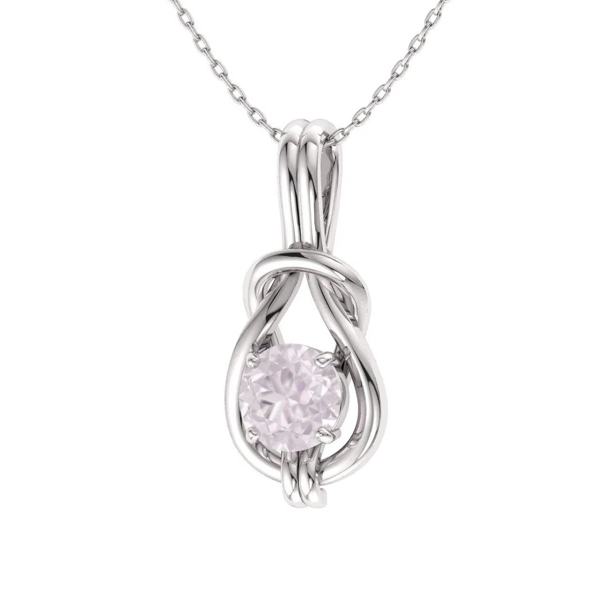 Diamondere Collar solitario con nudo infinito de piedras preciosas naturales y certificadas en oro blanco de 14 k | Colgante de 0,42 quilates con cadena, metal, cuarzo