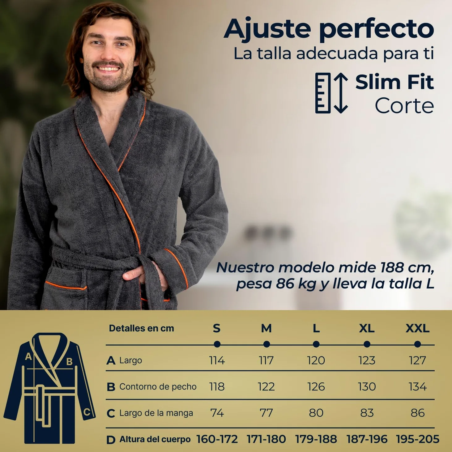 Albornoz de Baño para hombre de Algodón 430 gsm - S/M/L/XL/XXL - Alta Absorción y Certificado OEKO TEX