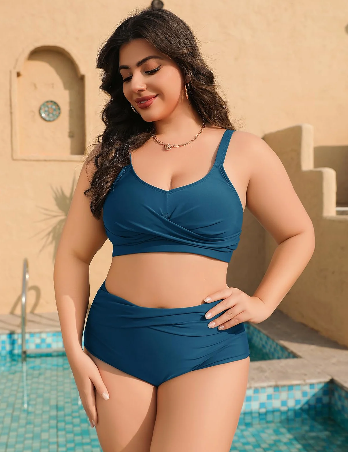 heekpek Bañadores Mujer Talla Grande Dos Piezas Push Up Cuello V Bikini Estampado Talle Alto Reductor Vientre Plano
