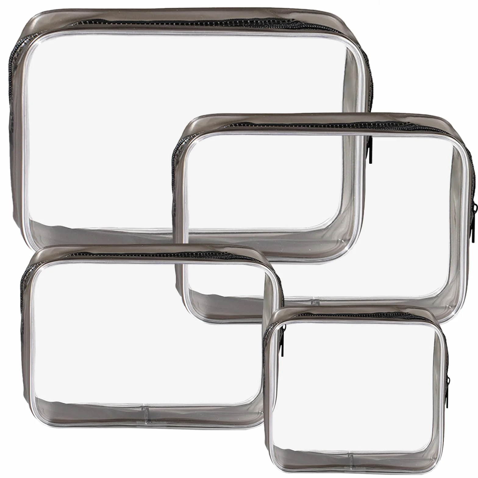KEYRI 4 Piezas Neceser de Aseo Transparente Bolsas Portátil de PVC Bolsa de Cosméticos Impermeables Bolsa TSA Neceser de Viaje Avion Bolsa de Maquillaje para Mujeres y Hombres (Negro)