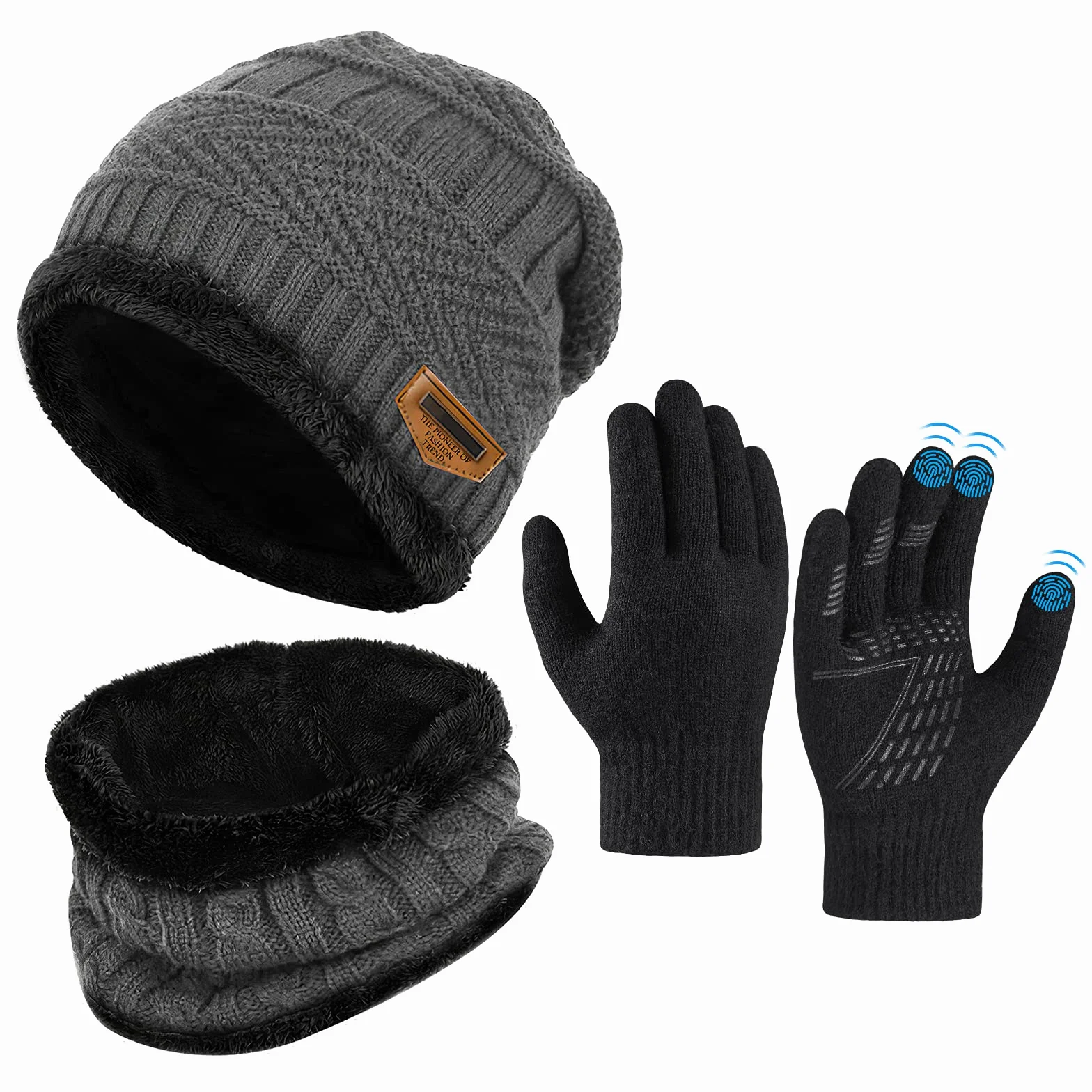 Niño Gorra Bufanda Guante Set - Tejer Lana Polar Calentador Cuello Capa Pantalla Táctil Mitones Suave Invierno Disfraz Correr Moto Bici Fútbol Deporte Frío Esqui Nieve Frozen Snowboard Navidad Año5-10