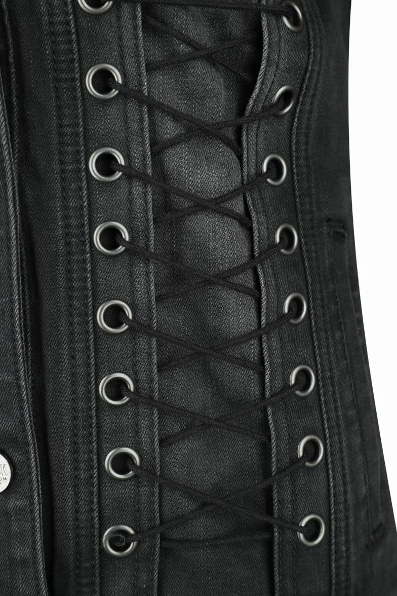 Chaqueta vaquera negra y roja con capucha desmontable Black Premium by EMP Mujer