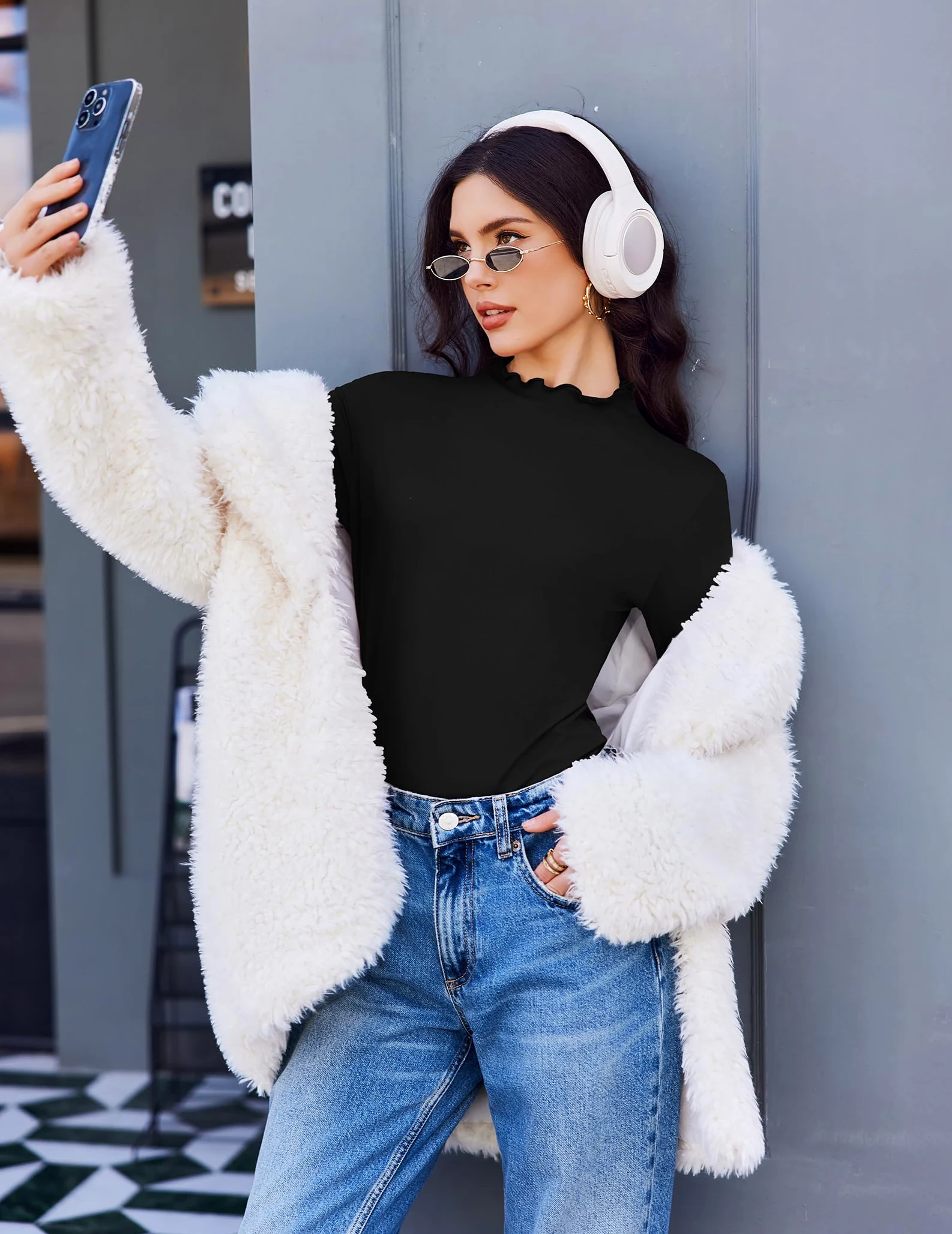 Ekouaer Camiseta Interior Térmica Manga Larga Mujer Conjunto de 3 Camisetas con Cuello Alto Basica Top Suave Ligera Jersey Básico Tops