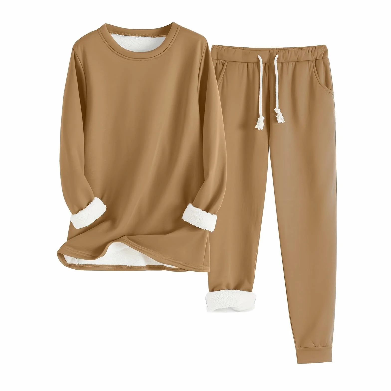 Conjunto de Pijama de Sudadera y Pantalones con Forro para Mujer para Calidez Invernal con Traje de Felpa Tops cómodos y Holgados Ropa de Estar por casa cálida de Invierno para Mujer