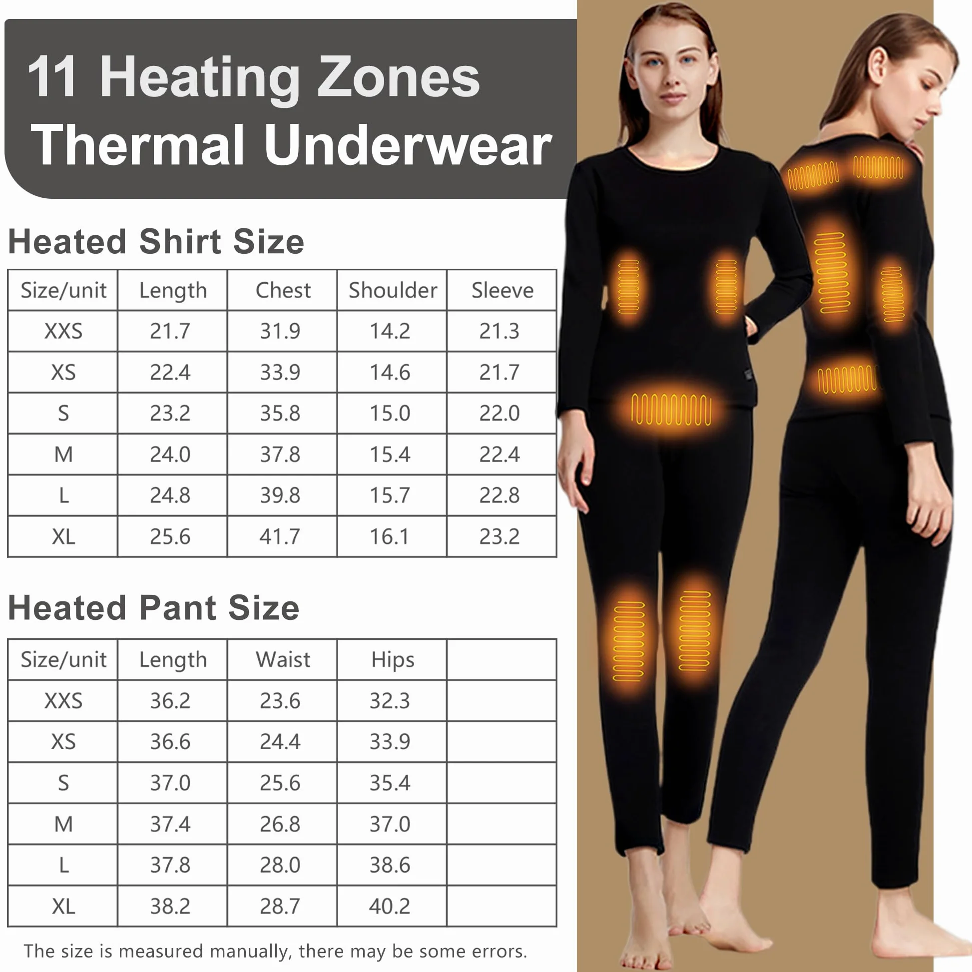 Camisa Y Pantalón De Ropa Interior Térmica Calefaccionada para Mujeres, Conjunto De Long Johns Térmicos Eléctricos De 11 Zonas De Calefacción para La Vida Diaria En Invierno