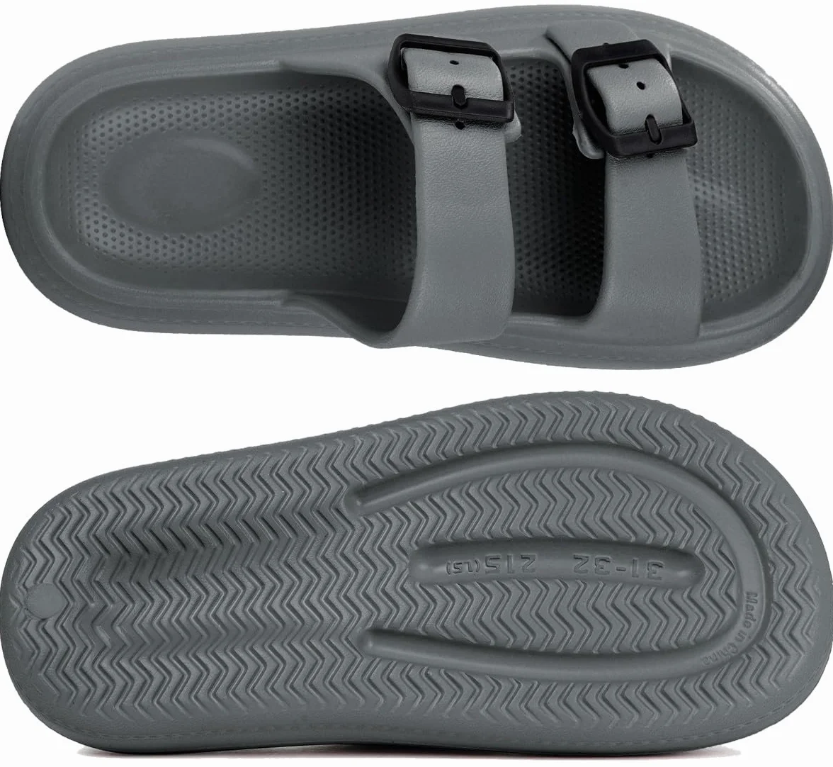 Gaatpot Zapatilla de Baño Niños Niña Chanclas Zapatos de Playa y Piscina Ajustable Doble Hebilla Sandalias Antideslizantes Gris 33/34 EU