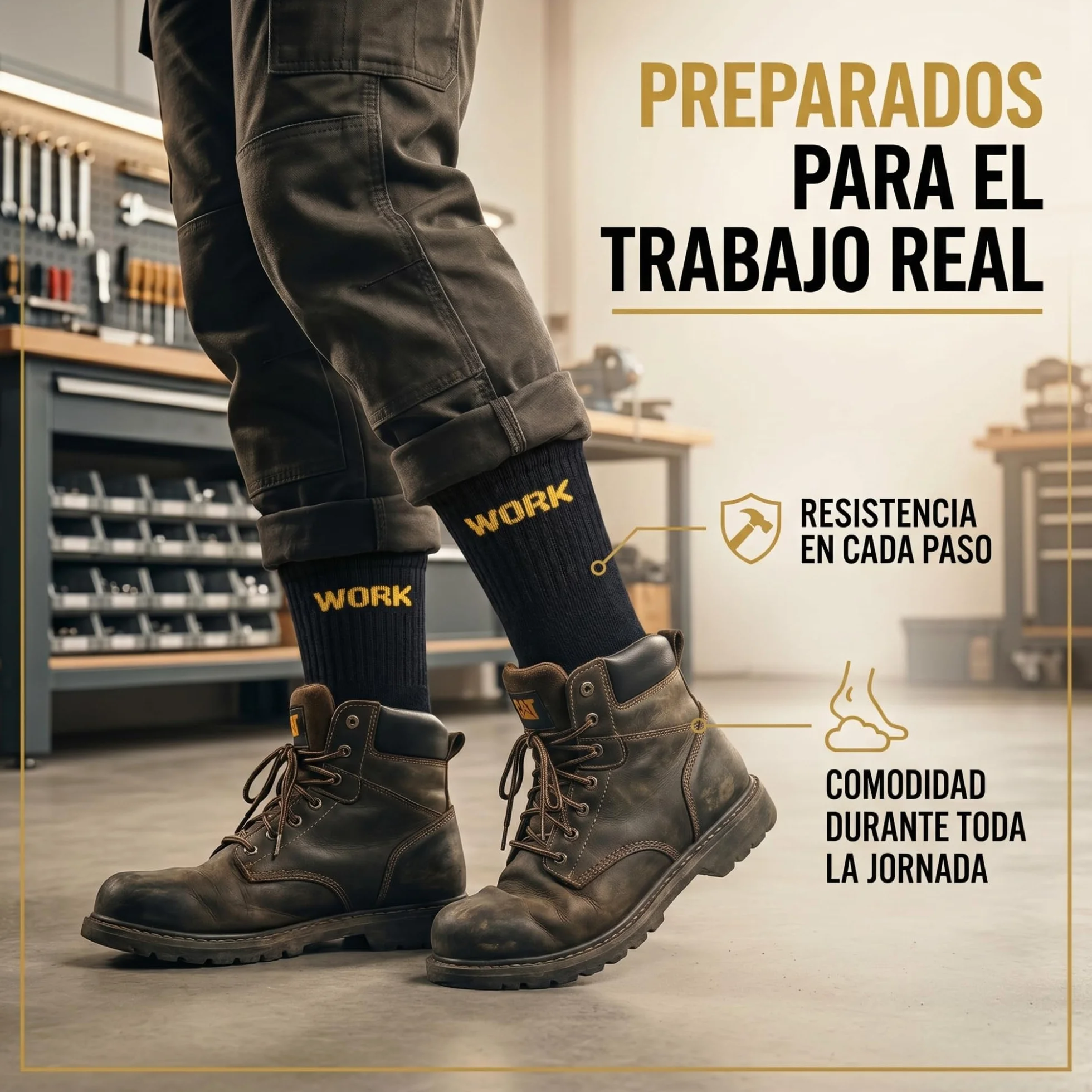 Calcetines Trabajo Hombre Reforzados, Calcetines con Base Acolchado para largas jornadas, Algodón con Talón y Punta Reforzados, Surtido, Calcetines Work Interior Suave y Transpirables.