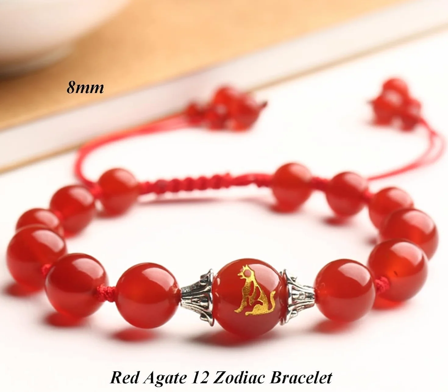 Feng Shui， Piedra Preciosa Natural, Hilo Rojo Riqueza 12 Amuleto Animal Suerte Ajustable Proteger de los Malos espíritus Mujeres, Perro