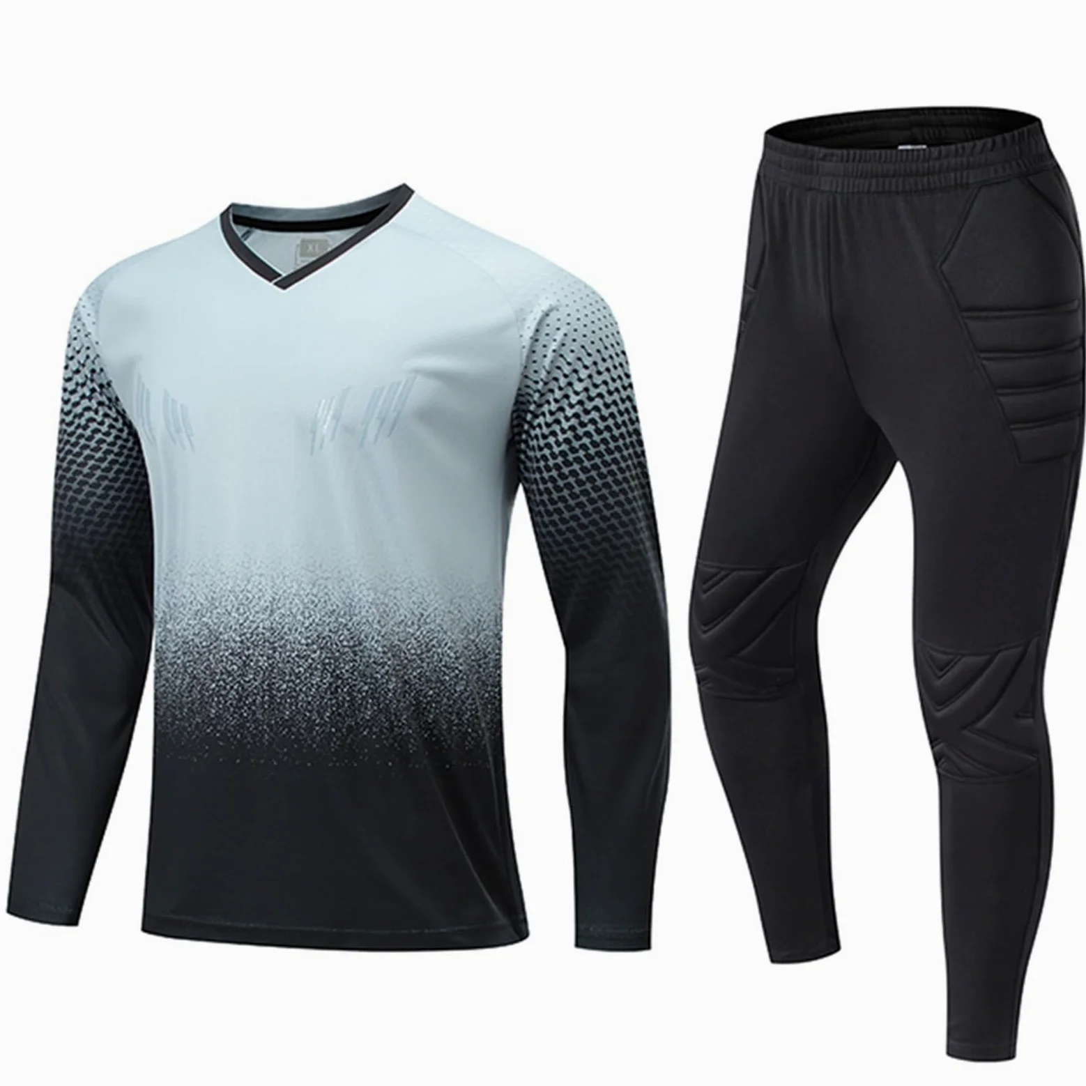 Equipo Portero Infantil - Uniforme Completo con Camiseta y Pantalón, Protecciones de Espuma - Ropa Fútbol Portero Niños/Niñas - Conjunto Entrenamiento Guardameta Junior(Gray set,Aldult XXL)