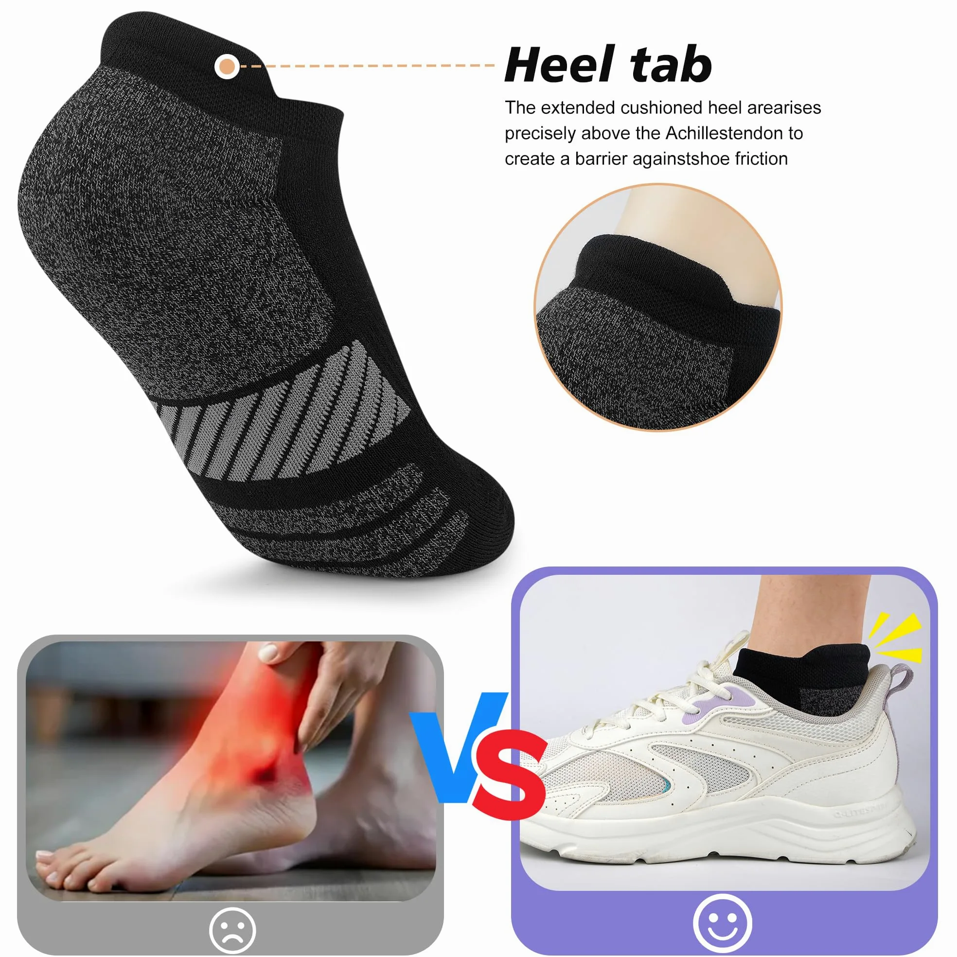 Calcetines tobilleros para mujer, antiampollas, transpirables, para correr, atléticos, acolchados, 3/6 pares