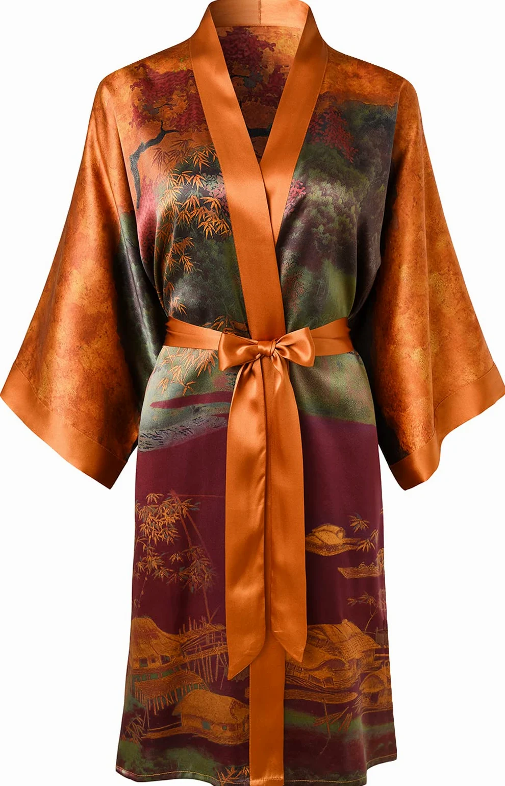 Bata corta tipo kimono 100% seda para mujer