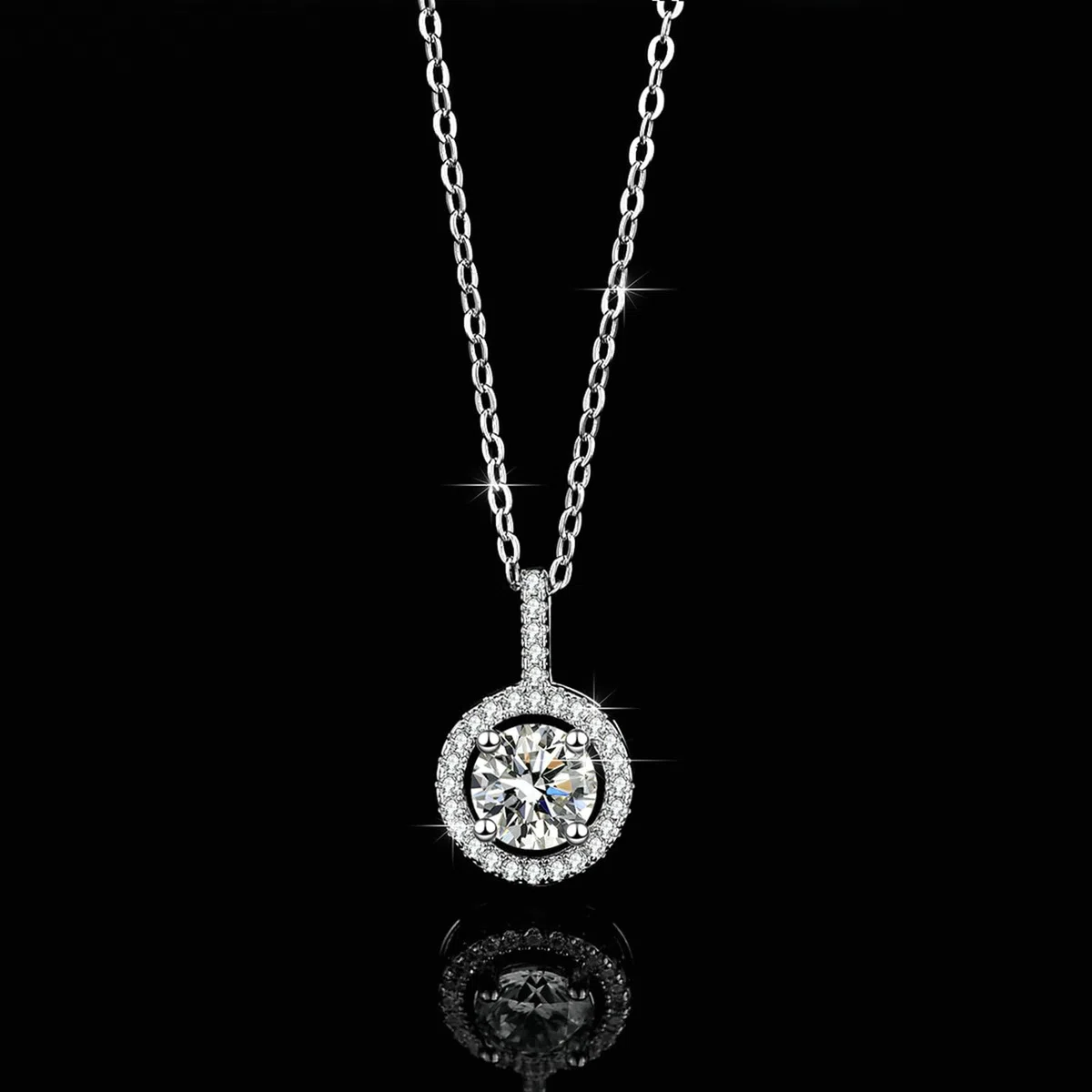 Collar para mujer de oro blanco 750 585 375 de oro auténtico, cadena colgante redondo con 1 ct de 6,5 mm de moissanita y diamante para mujer