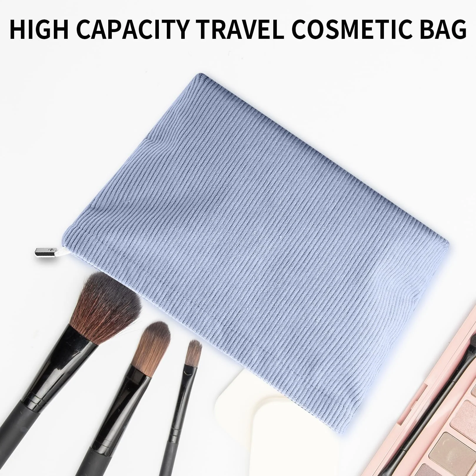 4 bolsas de cosméticos para mujer, pequeñas bolsas de maquillaje de viaje para bolso de mano, con cremallera, de pana, esencial, 10.24 x 7.48 x