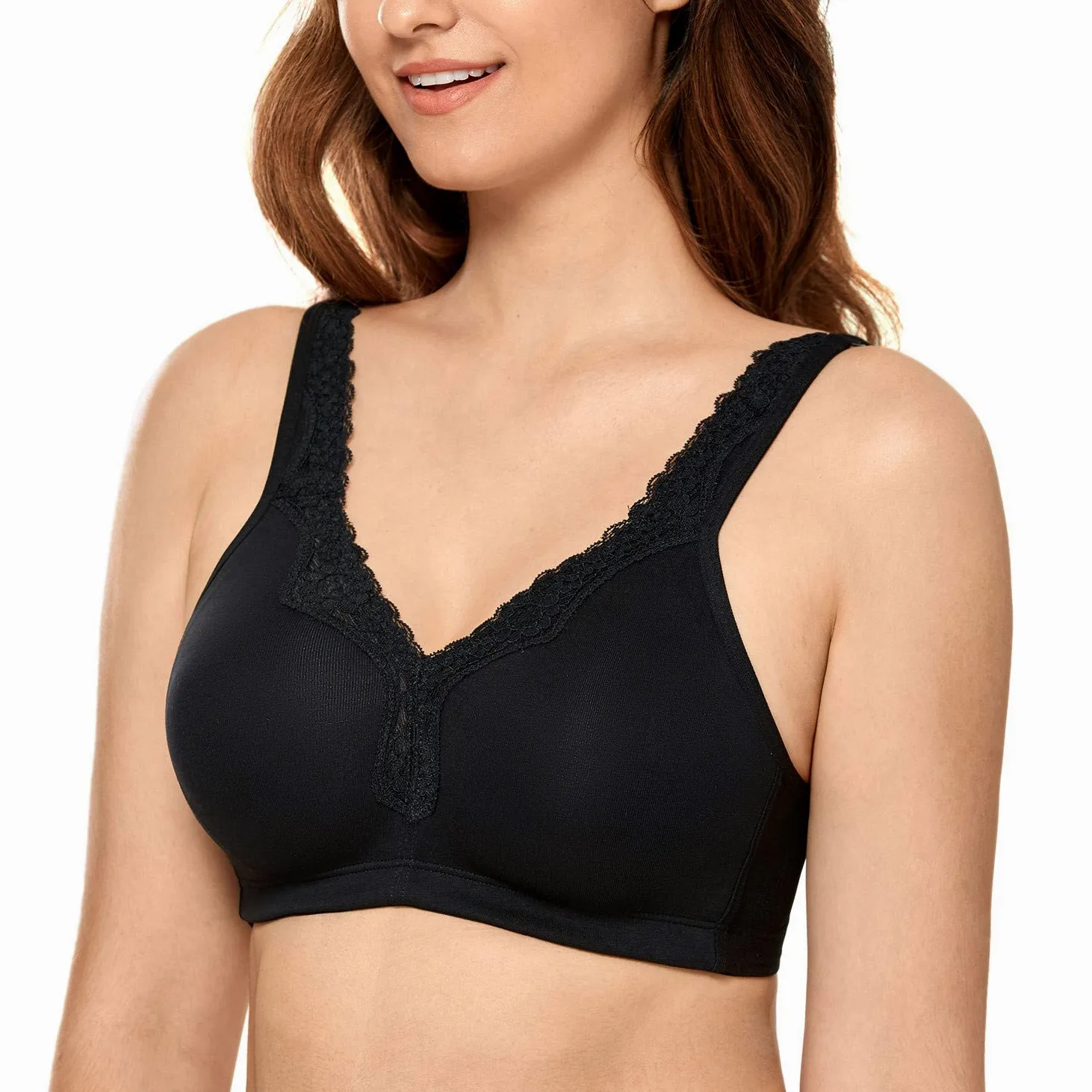 CALVENA Sujetador de Encaje para Mujer, Talla Grande, Cobertura Completa, sin Relleno, de algodón, sin Alambre