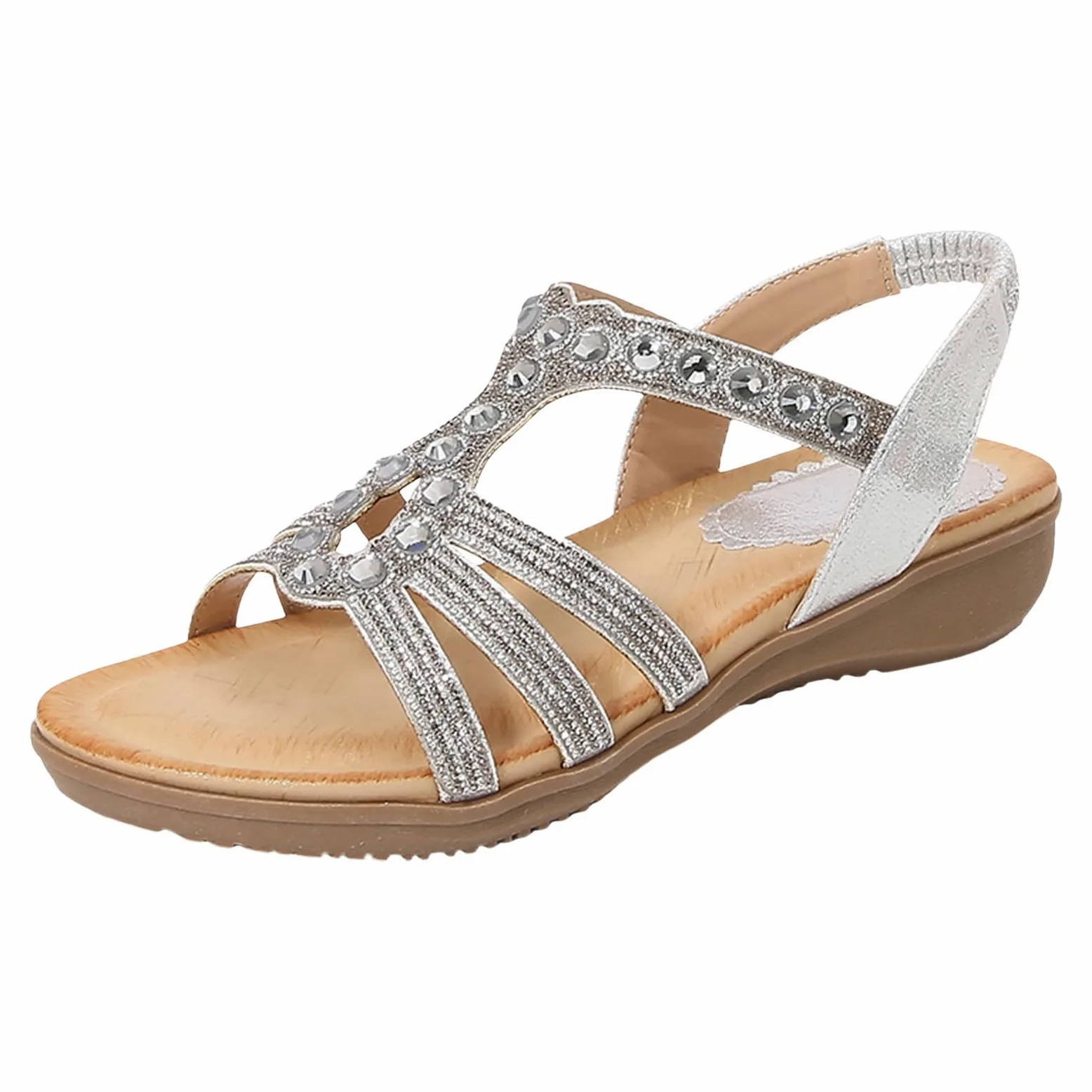 Generisch 2026 Zapatos de mujer Boho Sandalias Sandalias con Cuentas Rhinestones Hebilla Elástica Tacón Elástico Sandalias con Correa