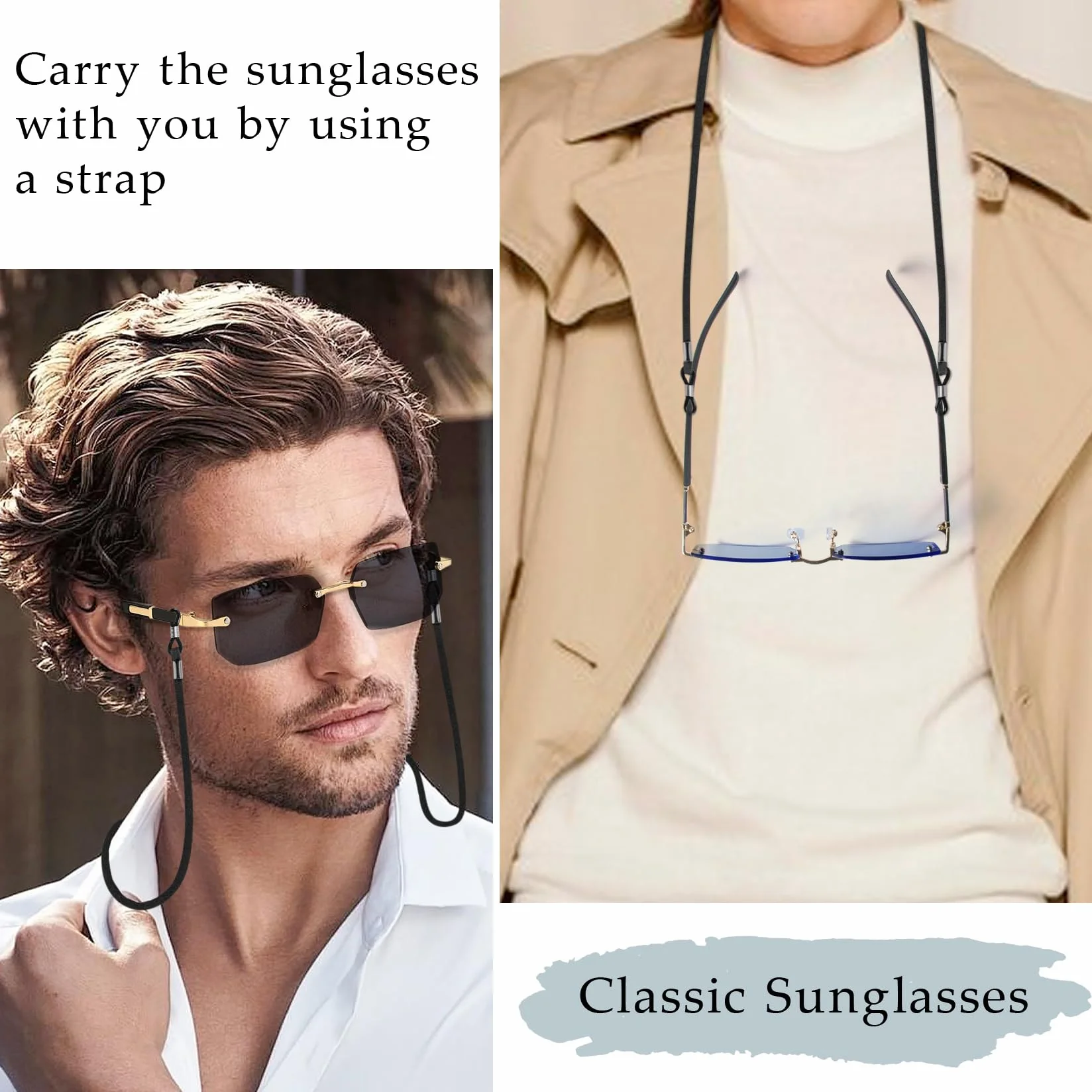 Gafas de Sol Sin Montura Rectangulares Retro Vintage Protección UV para Mujer Hombre