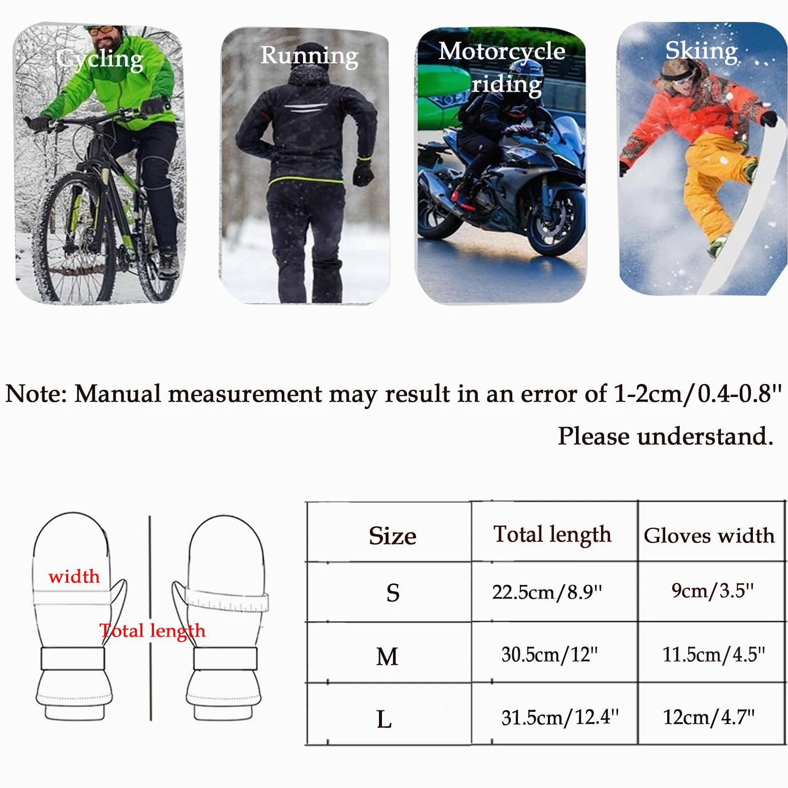 Guantes termicos Hombre y Mujeres, Manoplas Calientes, Guantes de Esquí, Resistentes al Viento, Desplazamientos en Clima frío,[c] Black,L