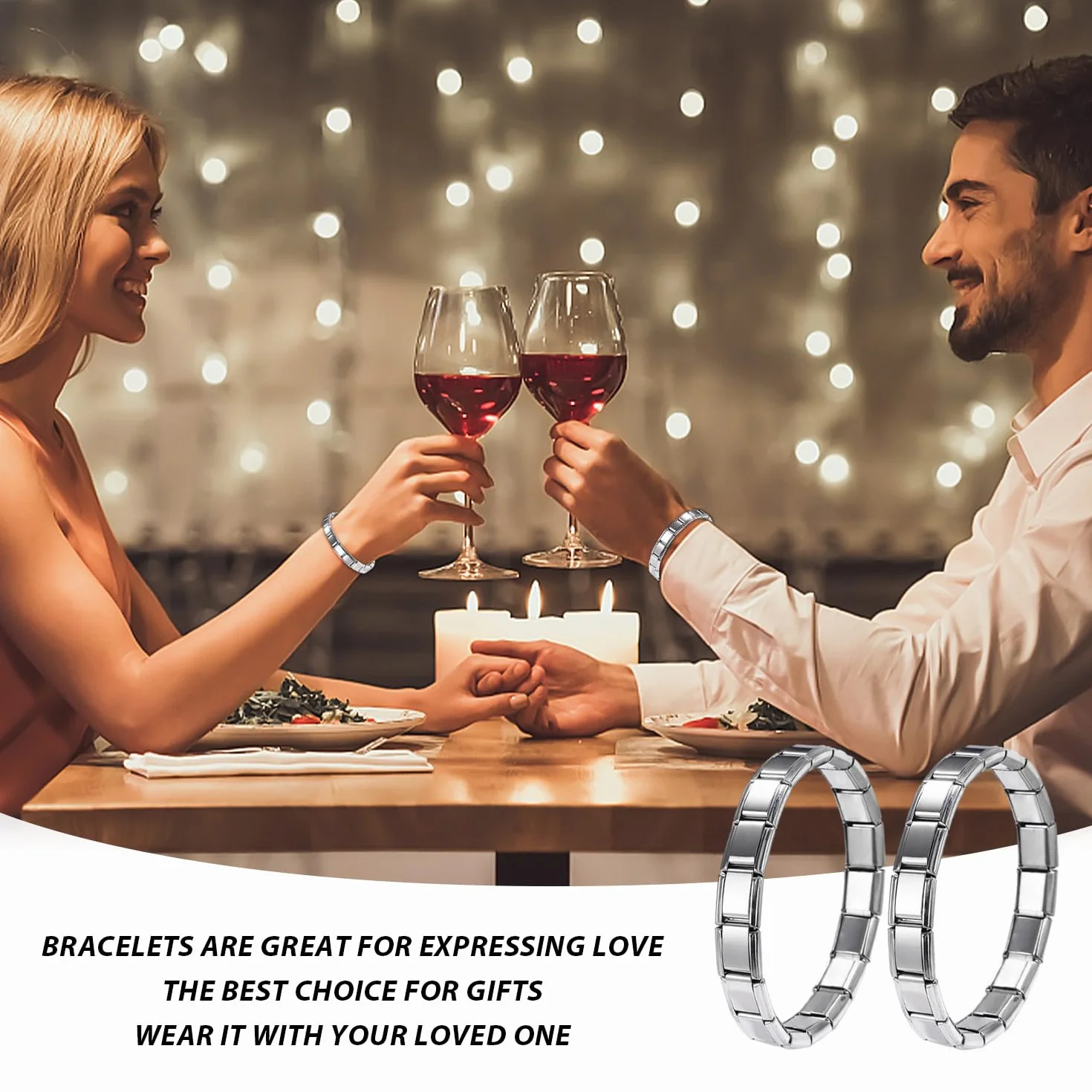SLEEKEE 2 pulseras de plata de 9 mm para hombre, estilo italiano, pulseras de parejas, pulsera elástica de acero inoxidable, pulsera de titanio de acero inoxidable, regalo para amigos, Acero