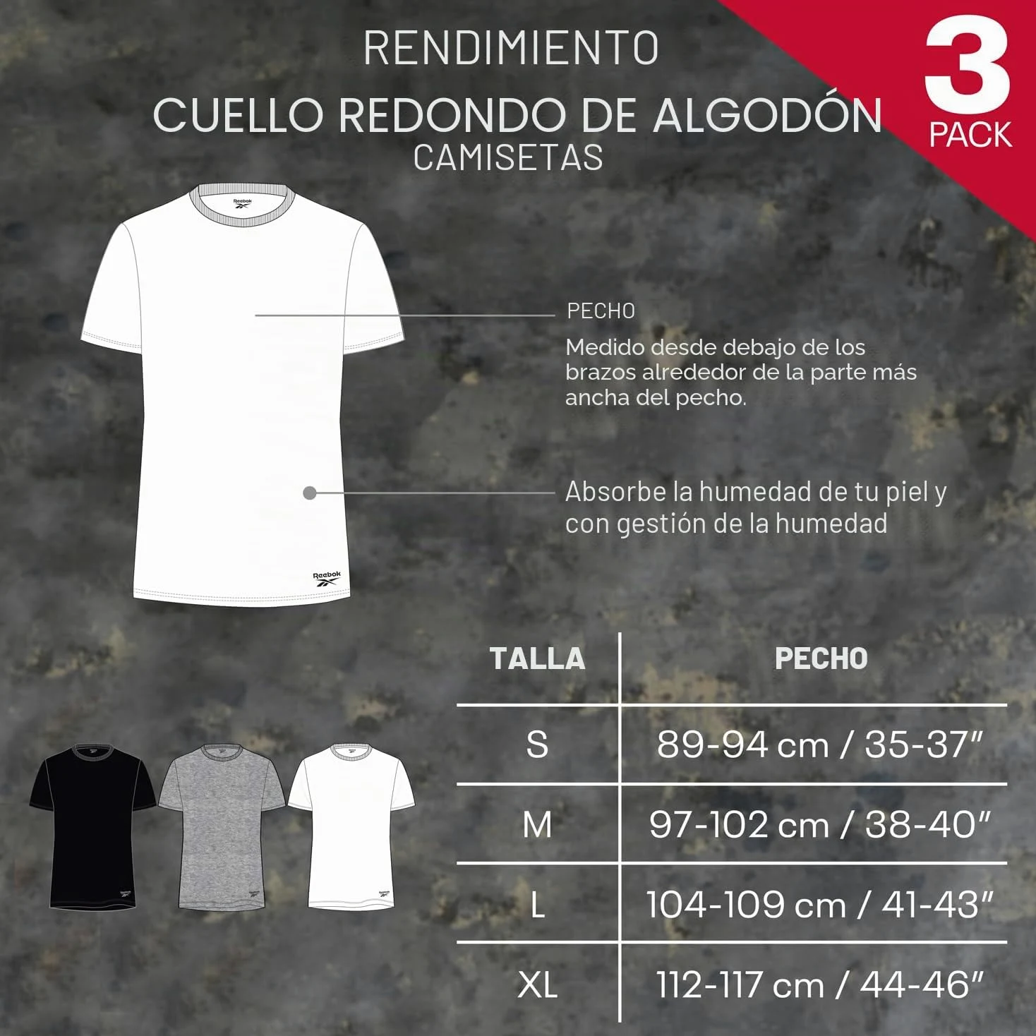 Reebok Santo Camisa Hombre (Pack de 3)