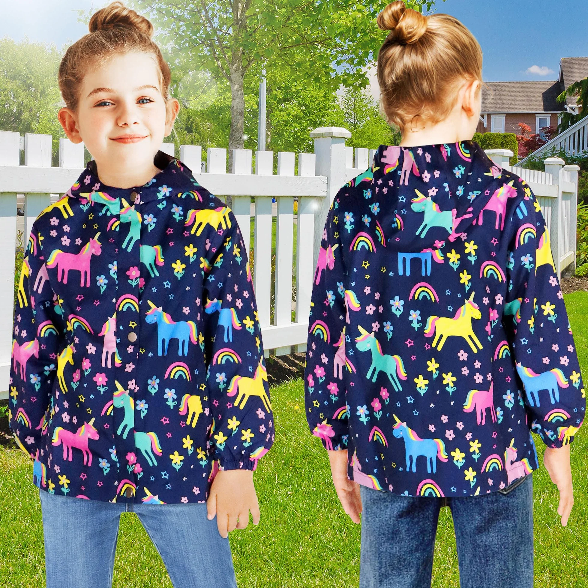 JinBei Chaqueta Impermeable con Capucha para Niños Chubasquero Transpirable de Manga Larga al Aire Libre Deportivo Softshell Abrigos Ligeros con Forro Blando Niño Niña Edad 2-10 Años