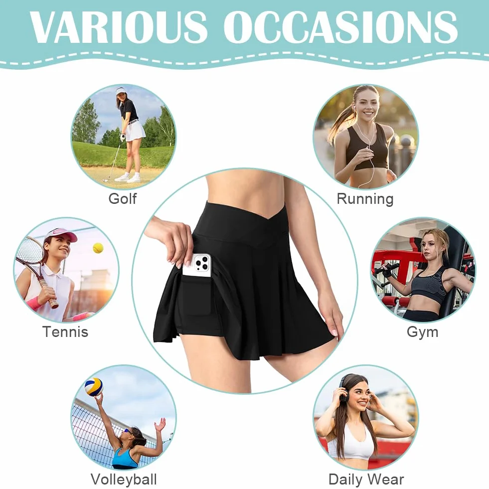 AUYAO Falda Tenis Mujer, Falda Deportiva de Verano con Bolsillo y Pantalón, Faldas de Tenis Plisadas para Mujeres para Golf Senderismo Correr Tenis Ciclismo