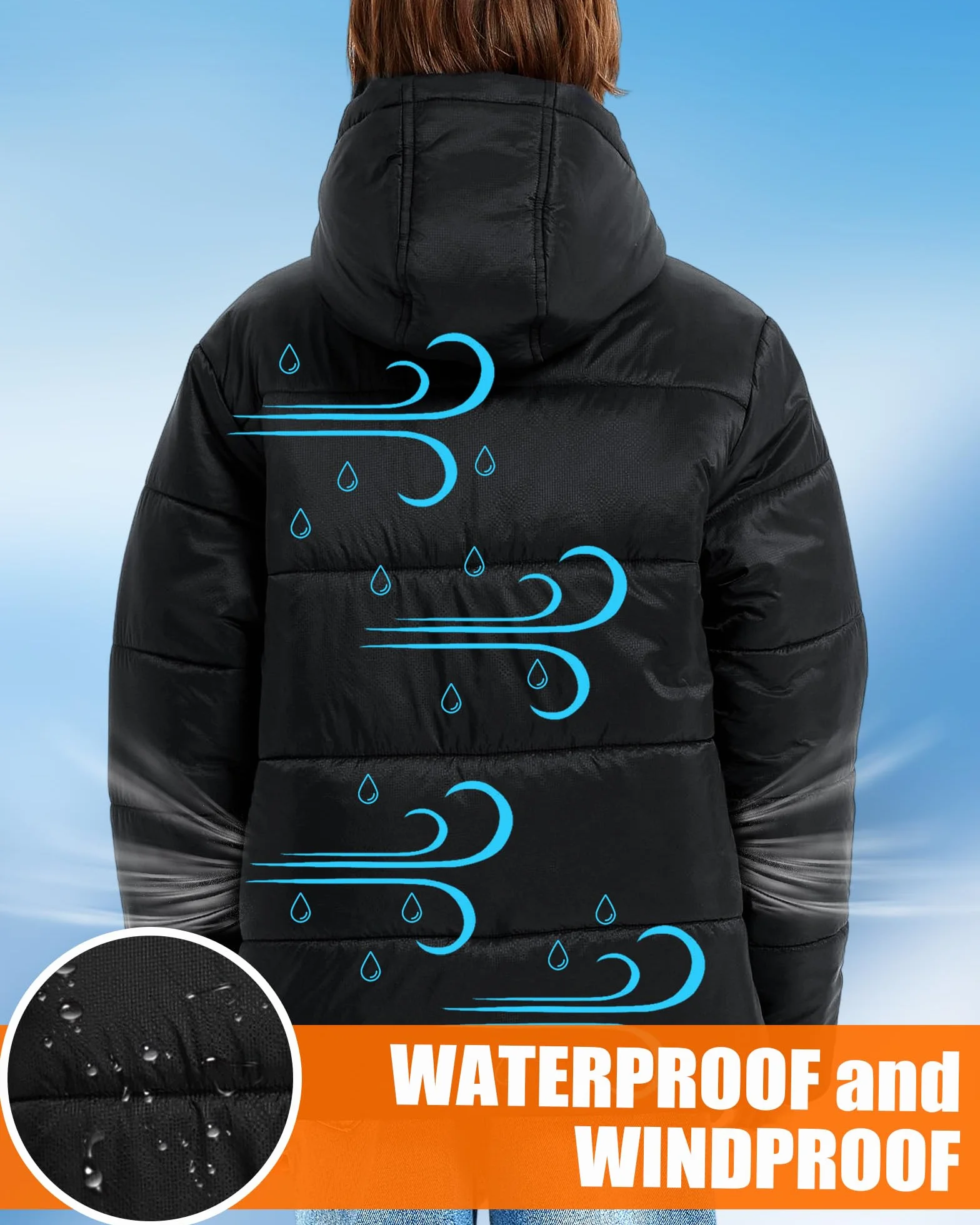 CYCYHEAT Chaqueta térmica para niños y niñas, chaqueta térmica con capucha, calentador de cuerpo con batería, ropa térmica para esquí