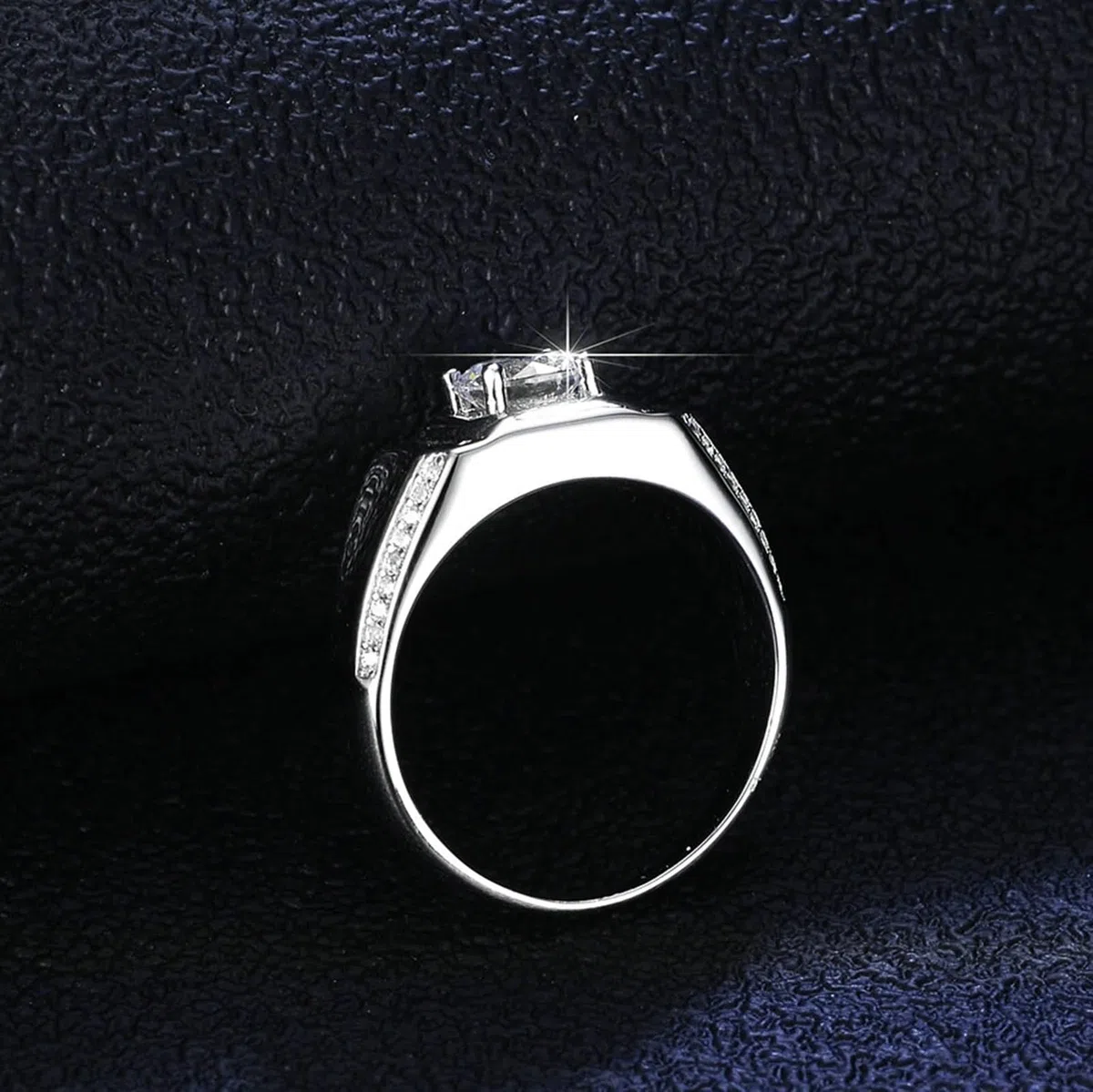 Anillos de compromiso para hombre, de oro blanco de 14 quilates, 4 capas, 1 quilate, redondo, moissanita, plata, talla 52 (16,6)