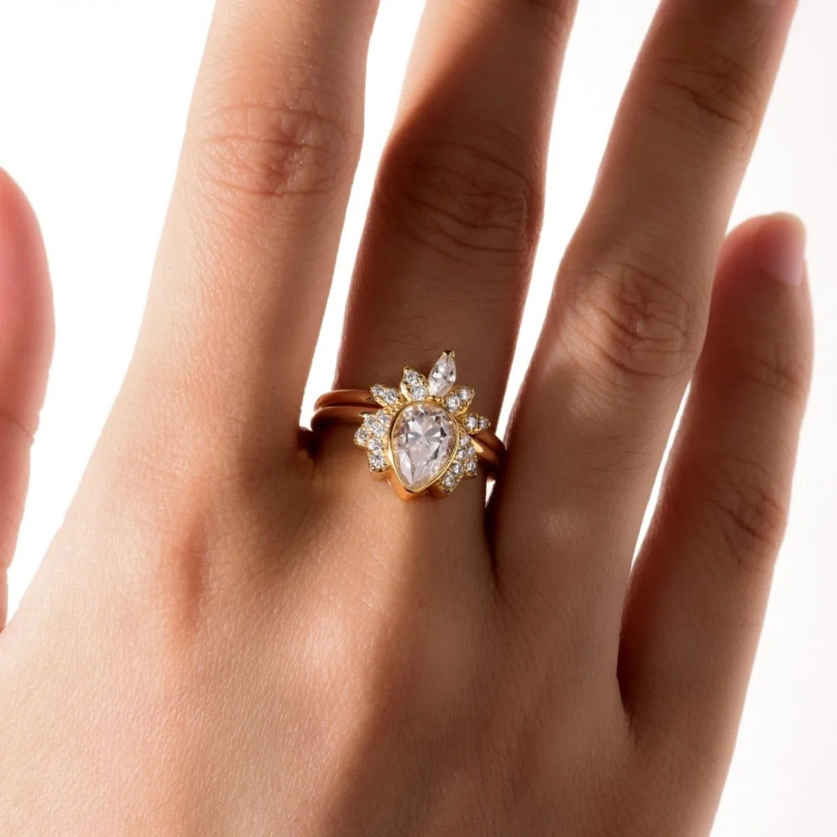 Anillos para mujer, oro real, 2 unidades, oro blanco, apilables, con moissanite, 1,5 ct