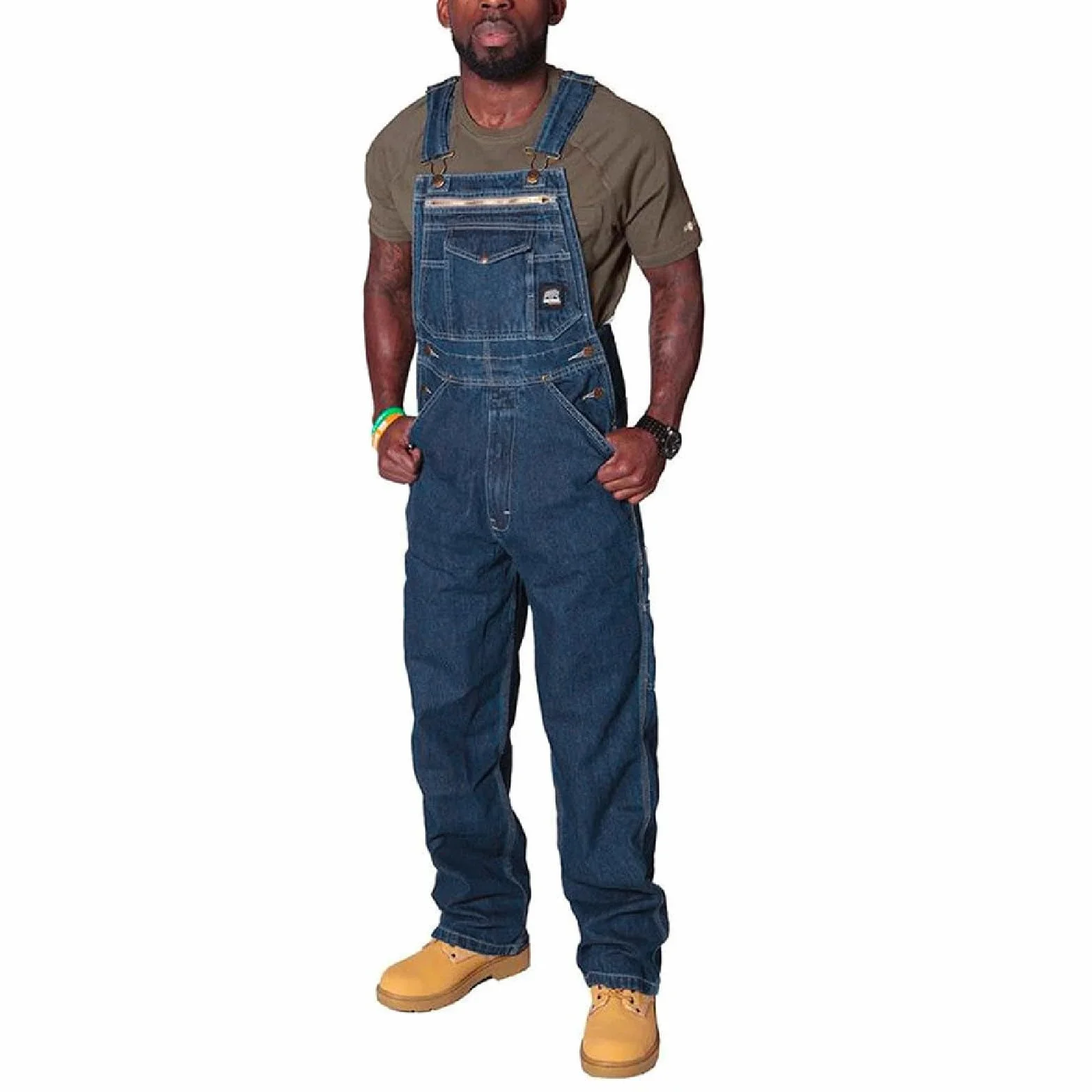 Mono de trabajo peto vaquero para hombre, tirantes ajustables, varios bolsillos para herramientas, corte holgado