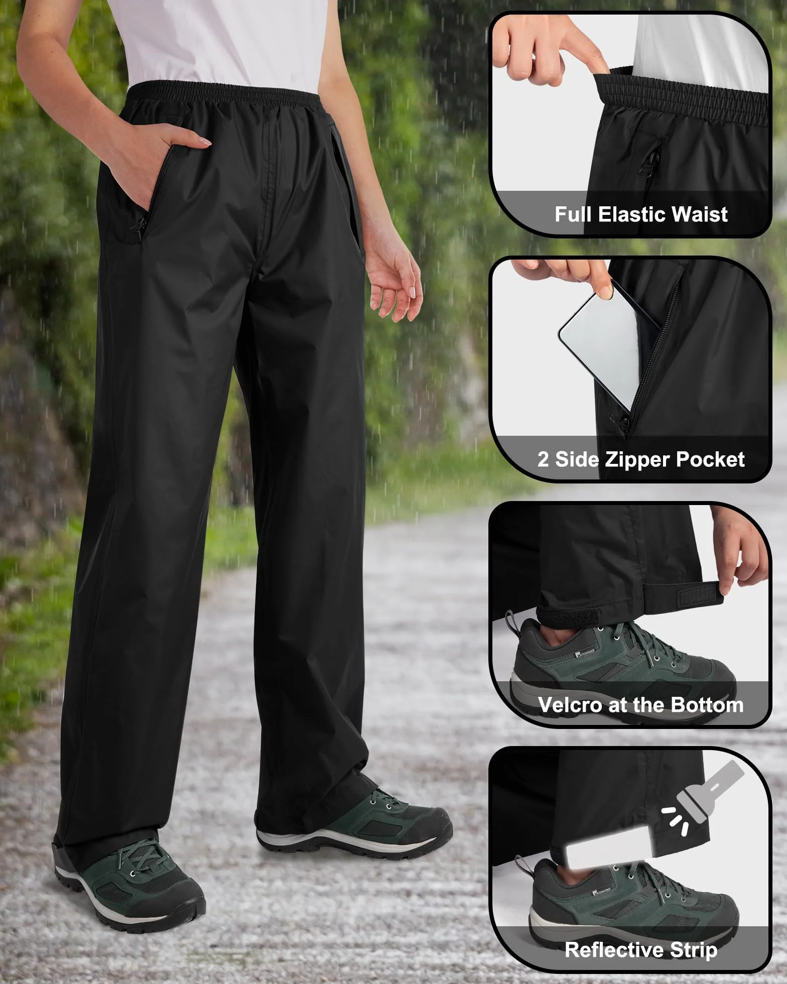 33,000ft Pantalones de lluvia para mujer, impermeables, reflectantes, resistentes al viento, ligeros, para exteriores, para golf, senderismo, pesca
