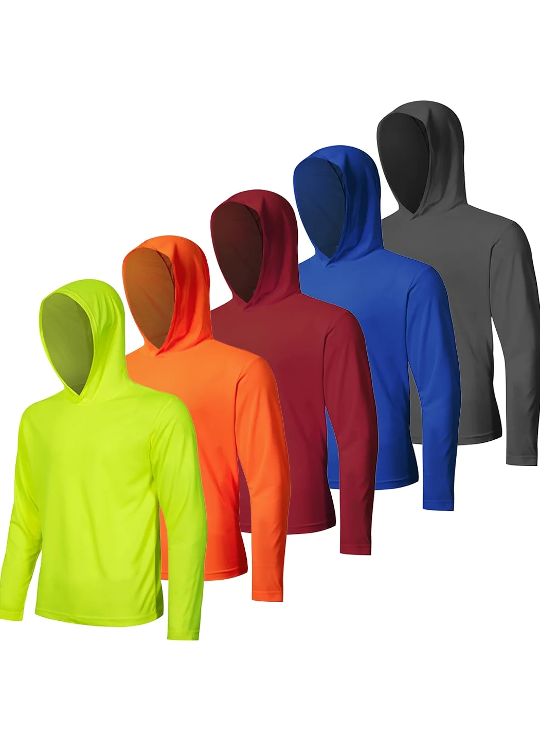 Paquete de 5 camisetas con capucha para hombre, con protección solar UPF 50+, de manga larga, de secado rápido, ligeras, para correr, entrenamiento, senderismo, pesca