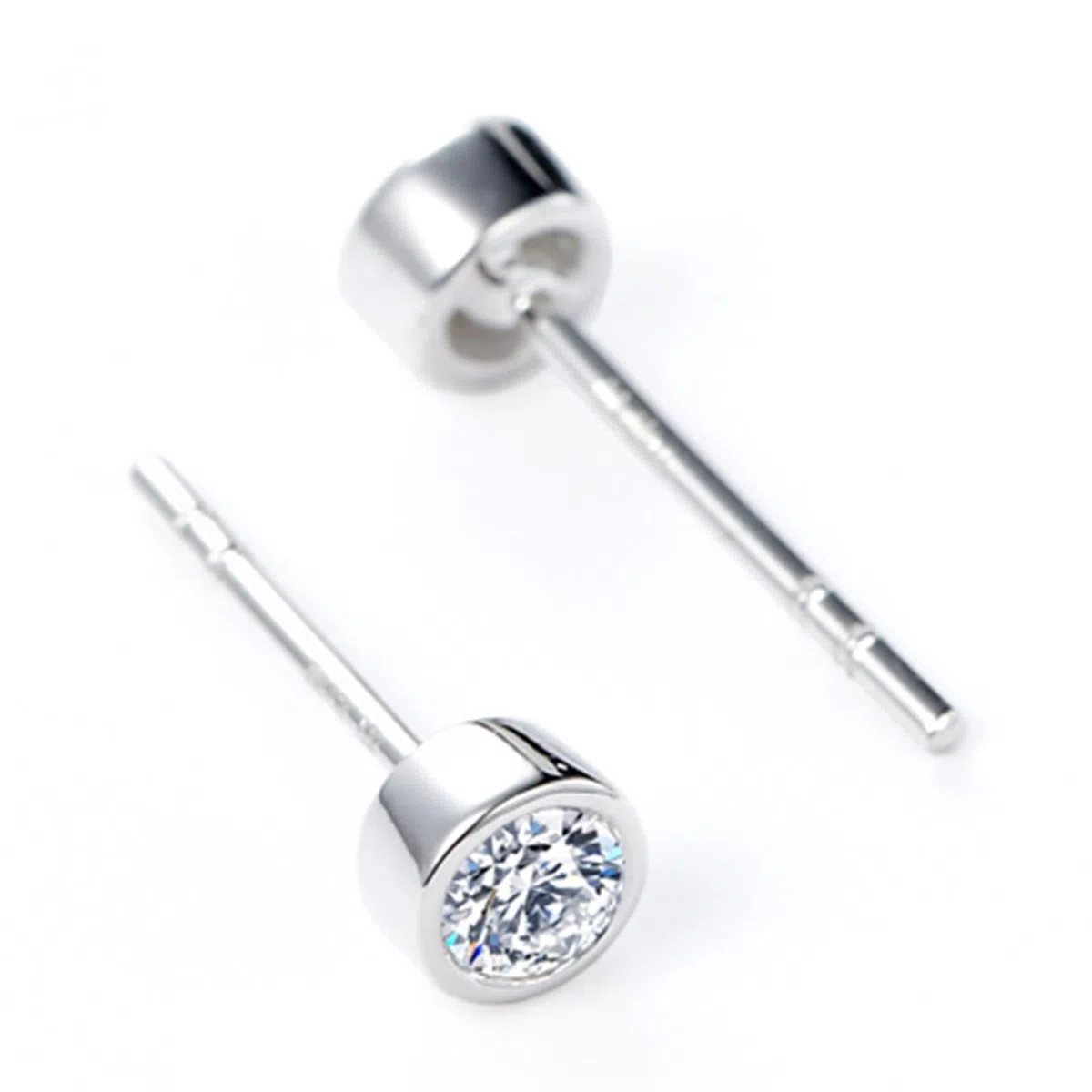Pendientes de fiesta, aretes de tuerca para mujer, simples con diamantes de forma redonda, oro blanco de 9 quilates, 14 y 18 quilates
