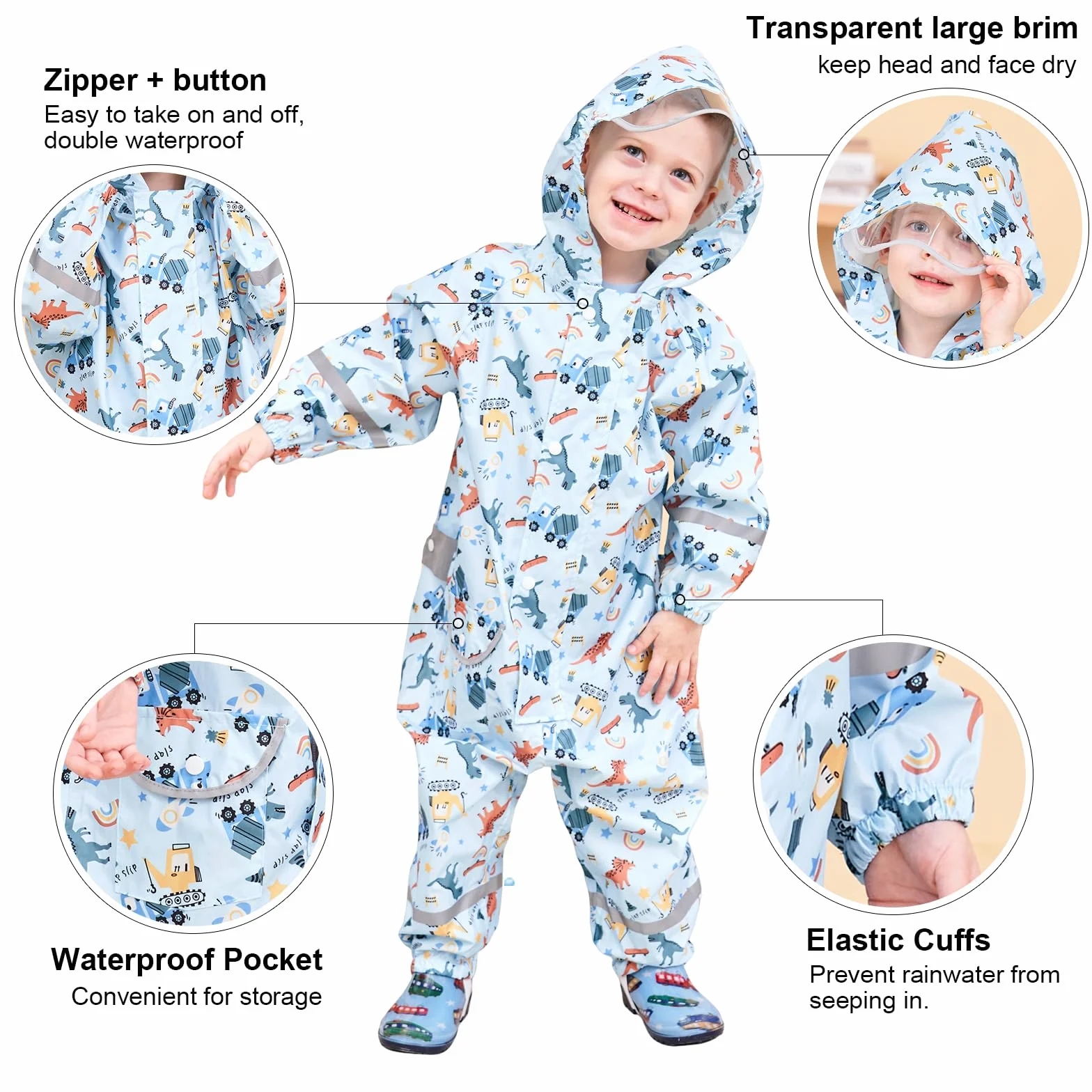 Traje de Lluvia Niños Niñas Chubasquero de Una Pieza Niños Mono Impermeable Transpirable Poncho de Lluvia Ligero Traje de Barro Cremallera Ropa de Lluvia 1-10 Años