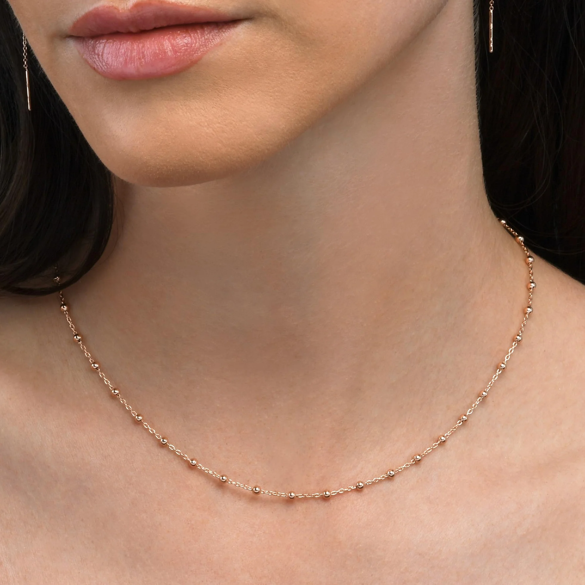 namana Delicado Collar de Cadena en Plata de Ley 925, Collares de Cadena de Bolas en Plata, Oro u Oro Rosa, Lindos Collares de Cadena con Pequeñas Cuentas Para Mujer