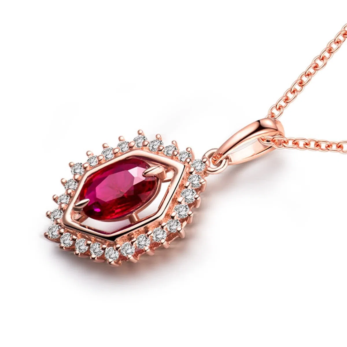 AMDXD Collar para mujer, oro rosa 750, colgante hexagonal con rubí rojo de 0,48 ct, regalo para mujeres, esposa, madre, novia, oro rosa