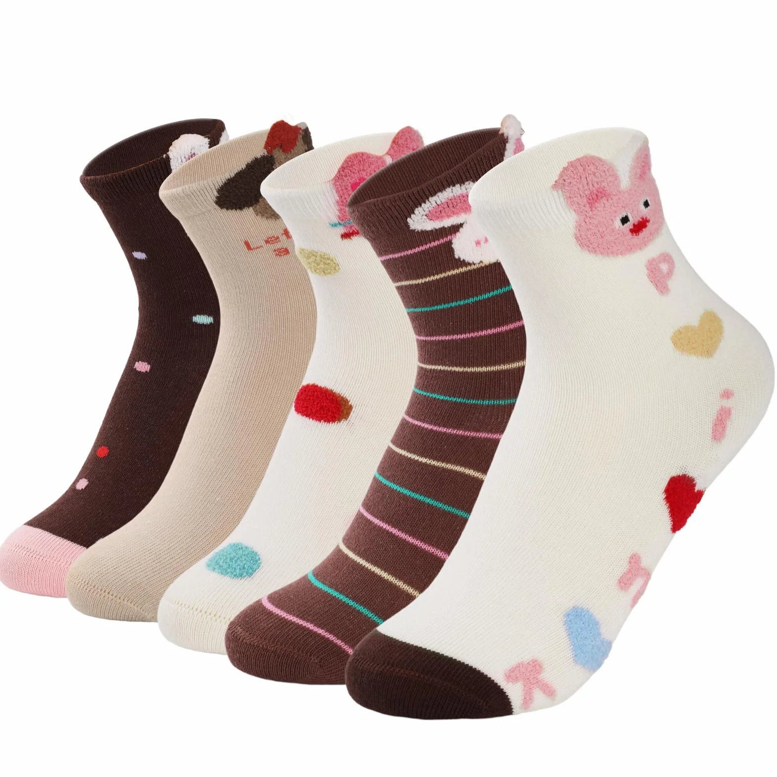 Simpeak 5 Pares Calcetines Niña de Algodón - Sin Costuras, Cómodos y Suaves, Respirable y Elástico, Animales Calcetines Infantiles Lindos Divertidos para Niñas de 3-12 Años (Invierno&Otoño)